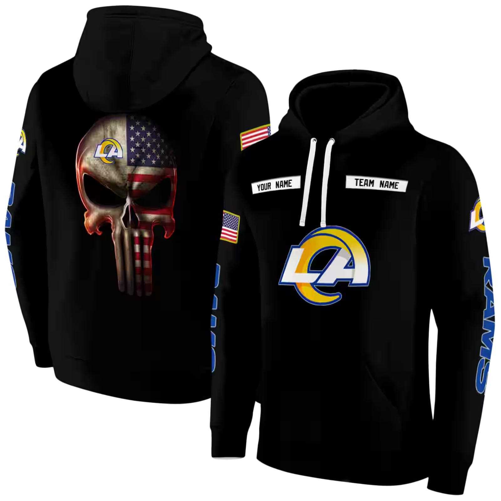 personalized los angeles rams punisher skull black hoodie fashion forward