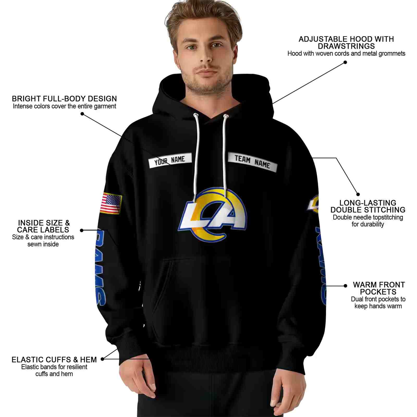 personalized los angeles rams punisher skull black hoodie latest model