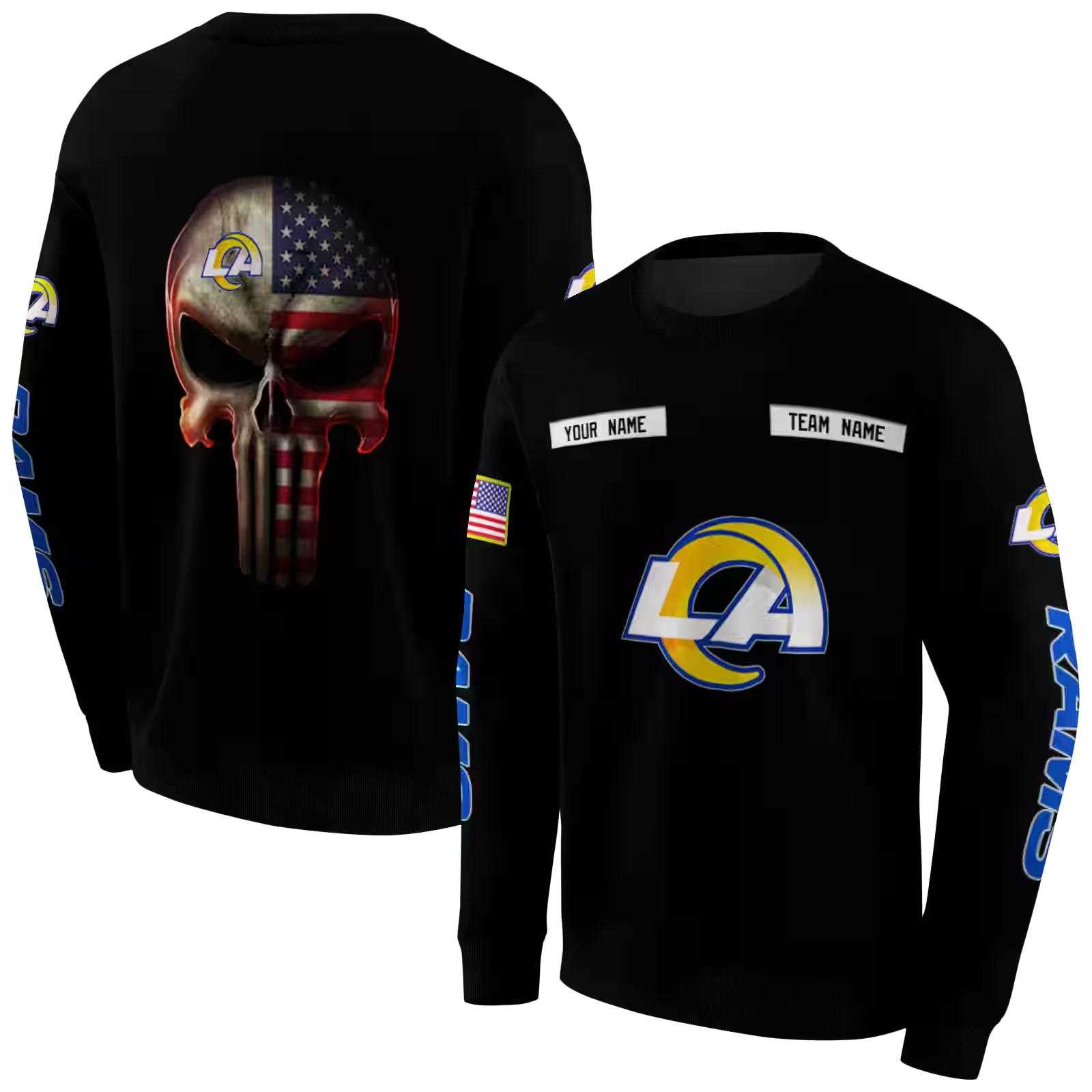 personalized los angeles rams punisher skull black hoodie premium grade