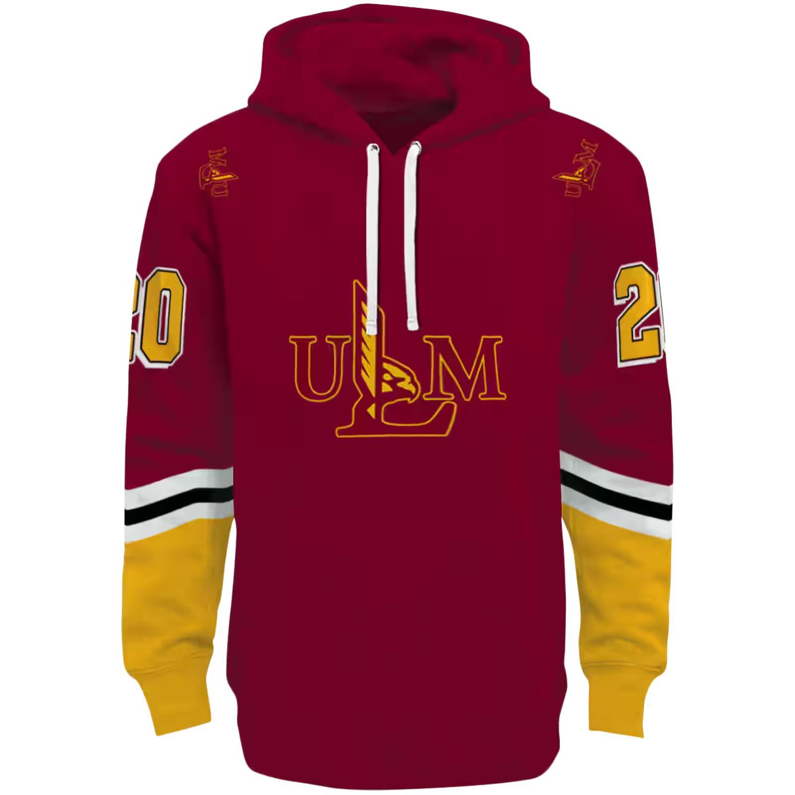 Personalized Louisiana-Monroe Warhawks Striped Sleeves Red Hoodie