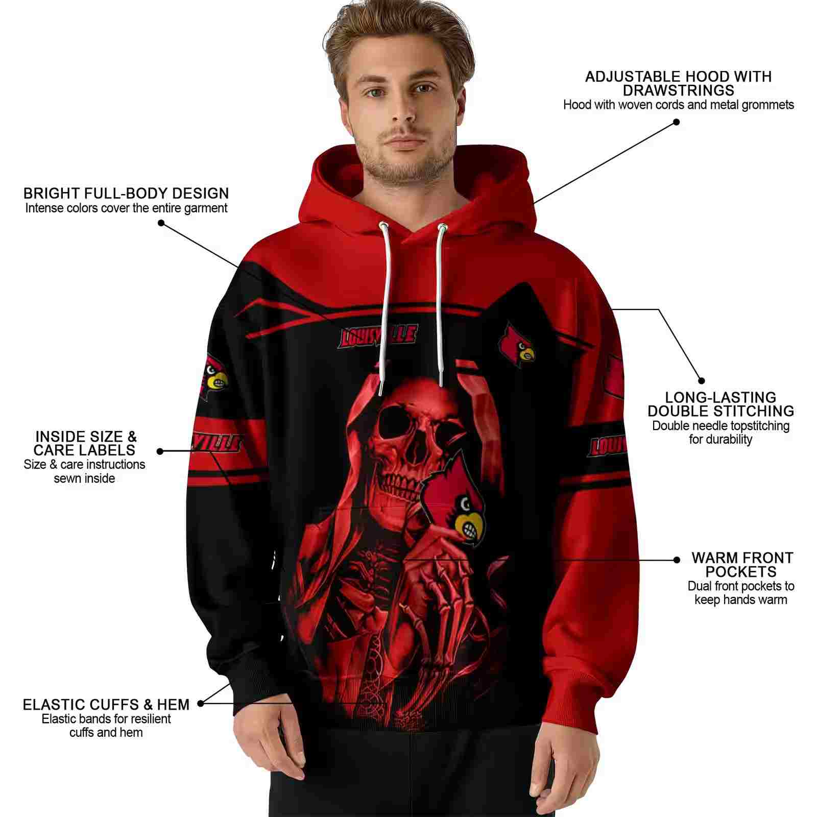 personalized louisville cardinals grim reaper red black hoodie latest model