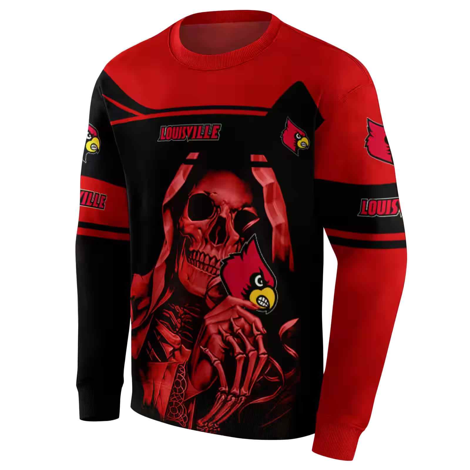 personalized louisville cardinals grim reaper red black hoodie new arrival