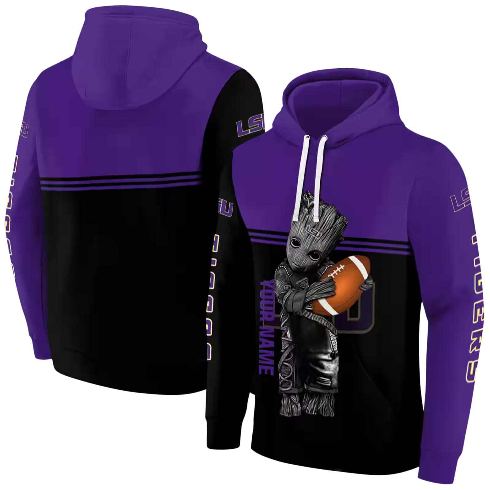 personalized lsu tigers baby groot purple black hoodie fashion forward