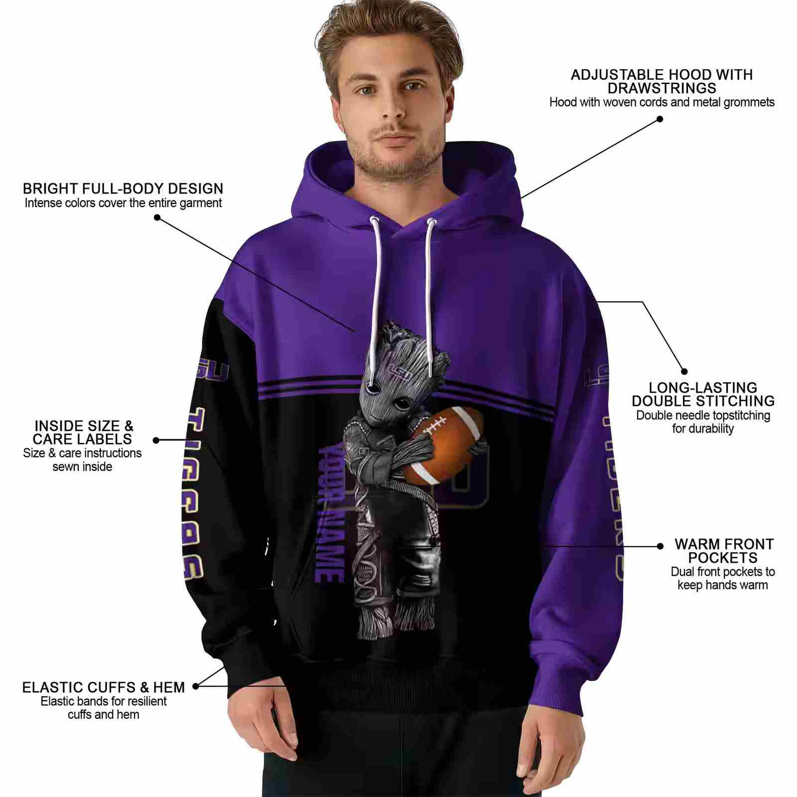 personalized lsu tigers baby groot purple black hoodie latest model