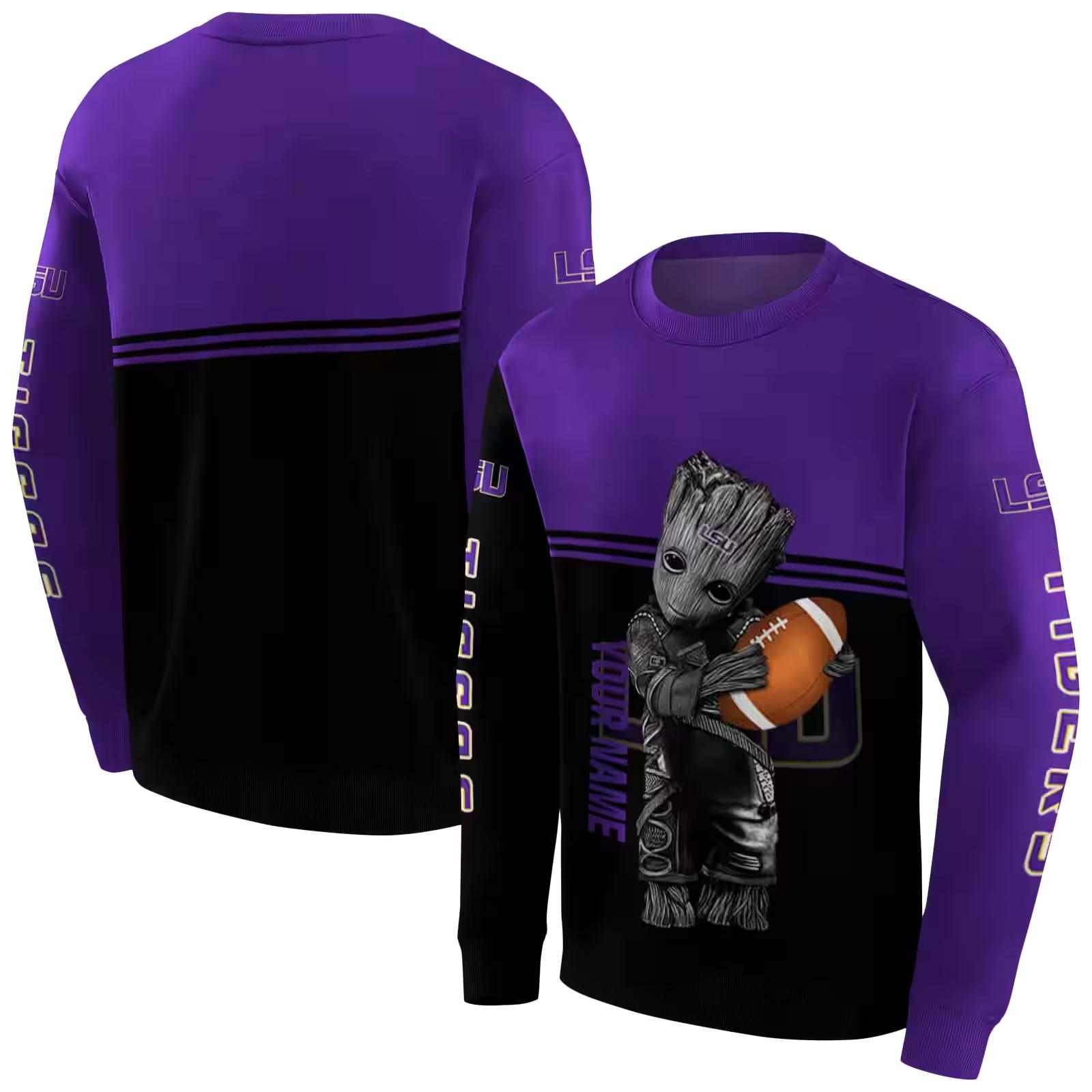 personalized lsu tigers baby groot purple black hoodie premium grade