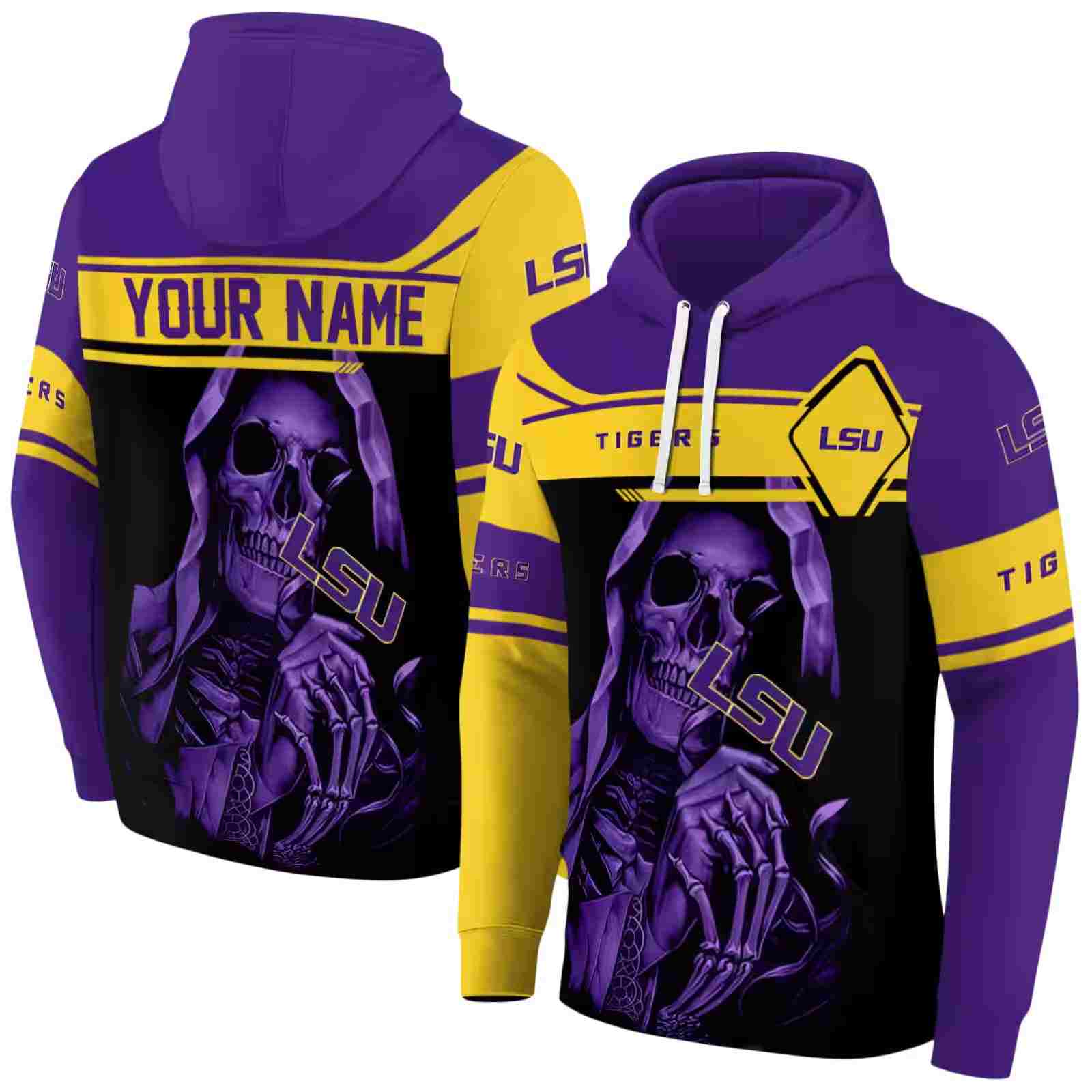 personalized lsu tigers grim reaper purple black hoodie fashion forward