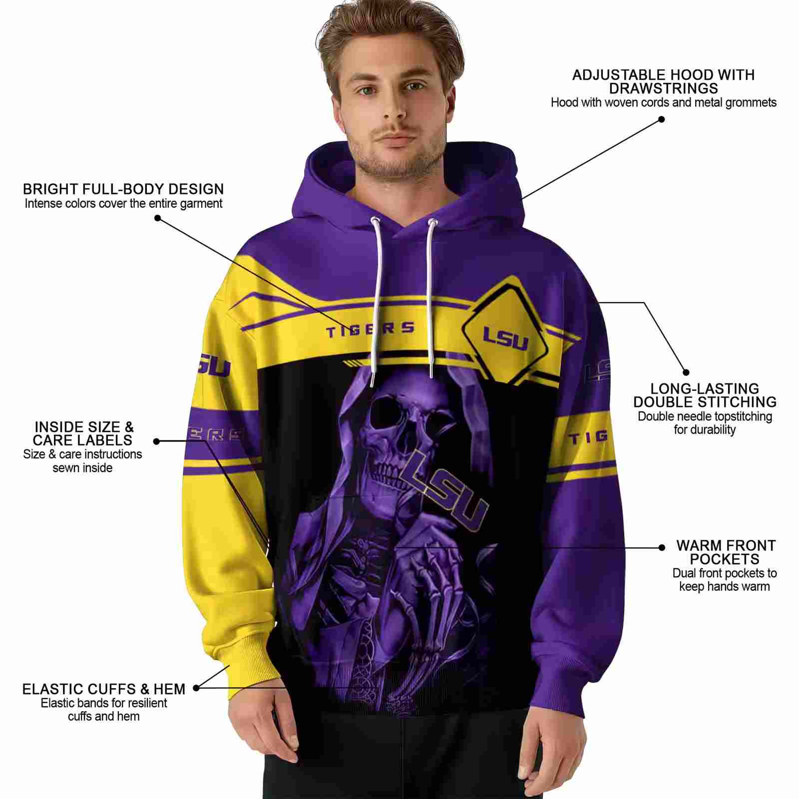 personalized lsu tigers grim reaper purple black hoodie latest model