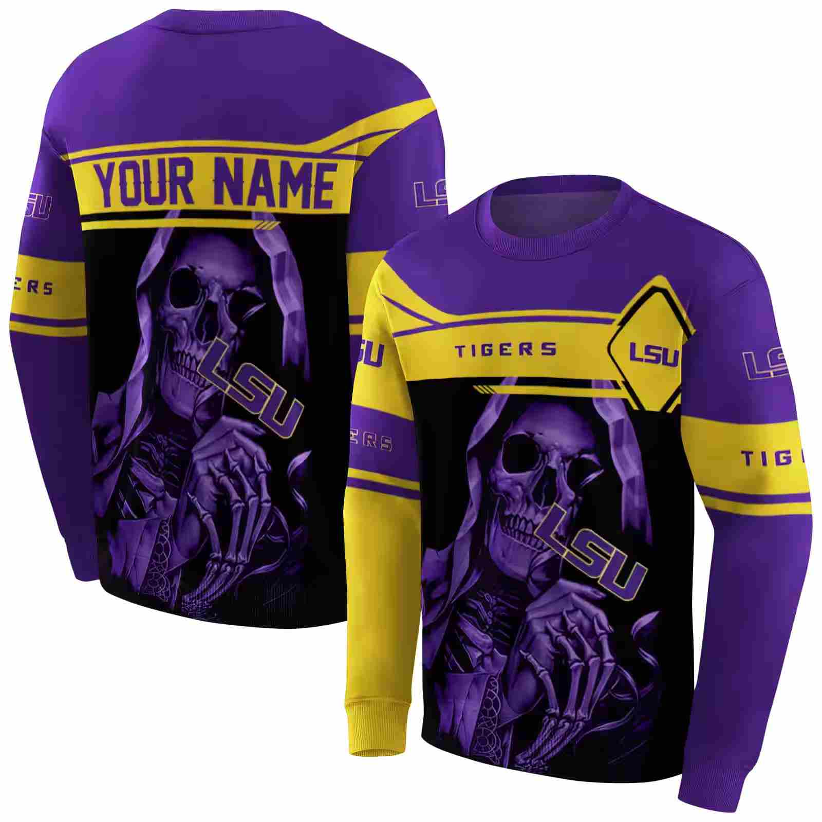 personalized lsu tigers grim reaper purple black hoodie premium grade