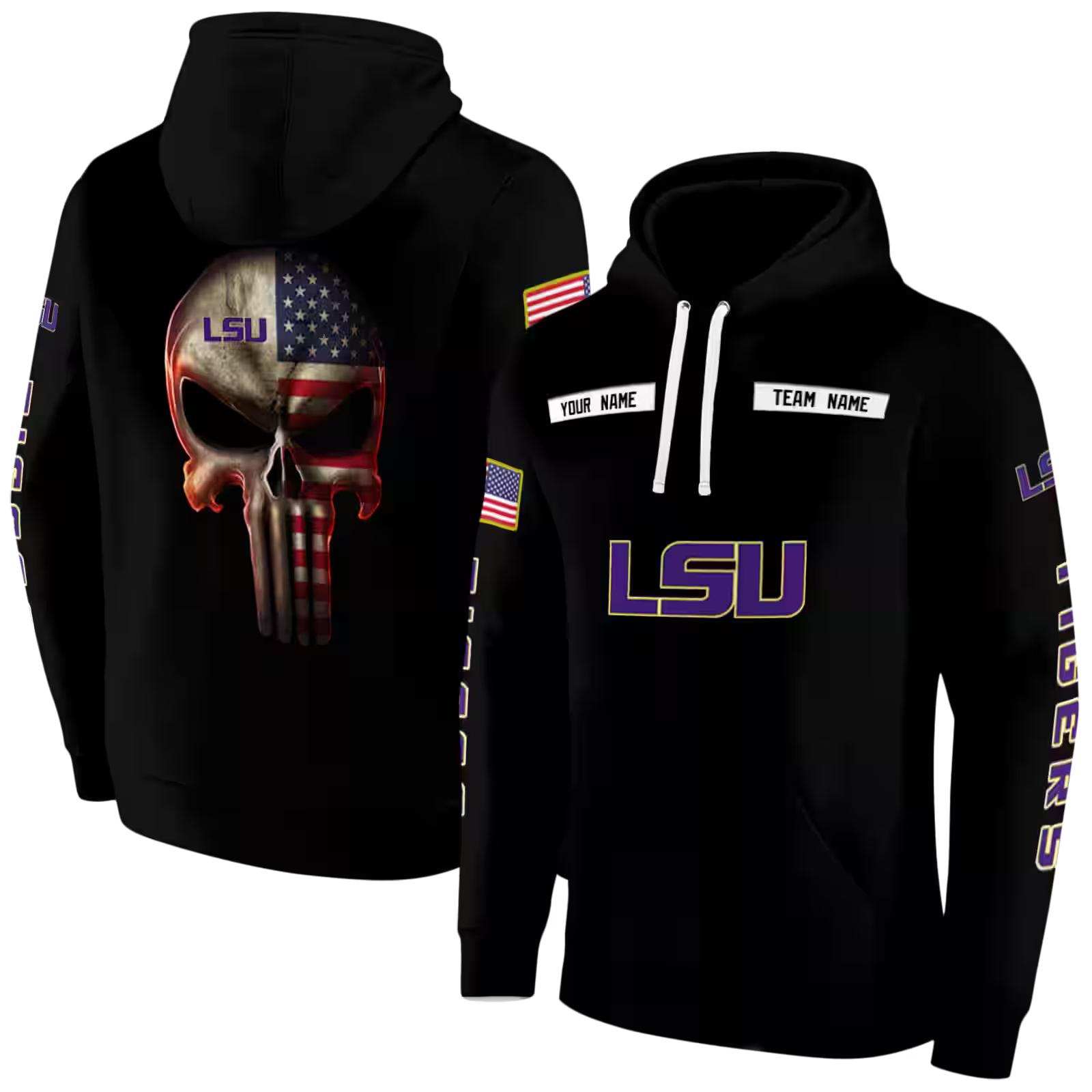 personalized lsu tigers punisher skull black hoodie fashion forward