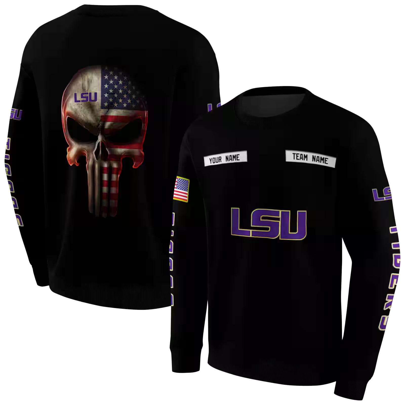 personalized lsu tigers punisher skull black hoodie premium grade