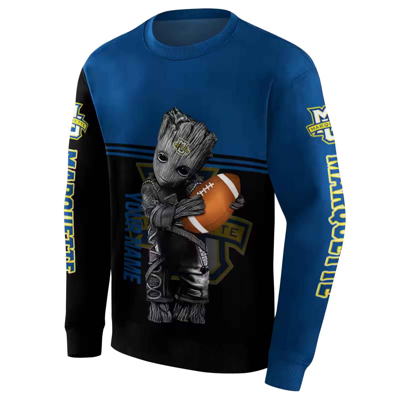 personalized marquette golden eagles baby groot blue black hoodie new arrival