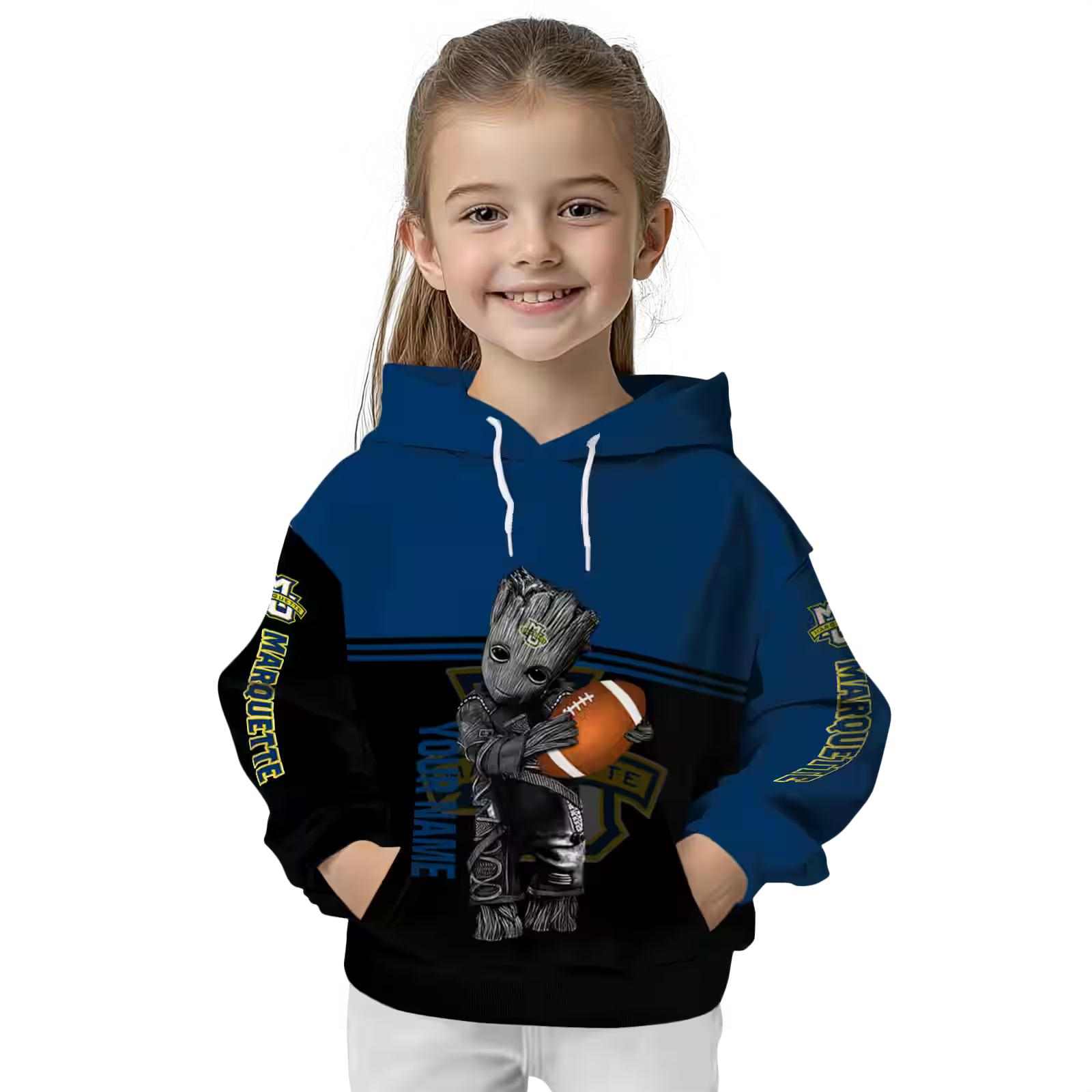 personalized marquette golden eagles baby groot blue black hoodie top rated