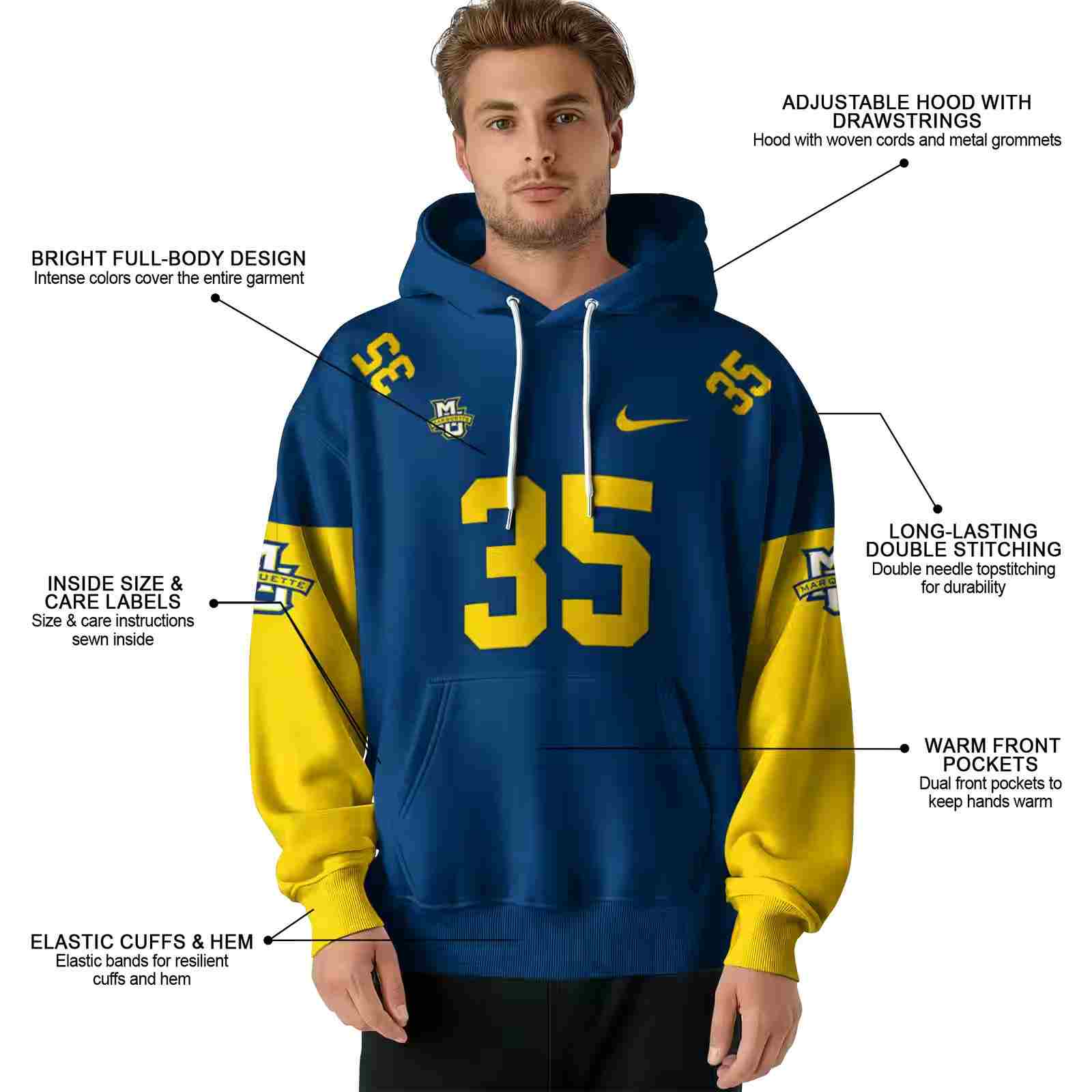 personalized marquette golden eagles minimal design blue hoodie latest model