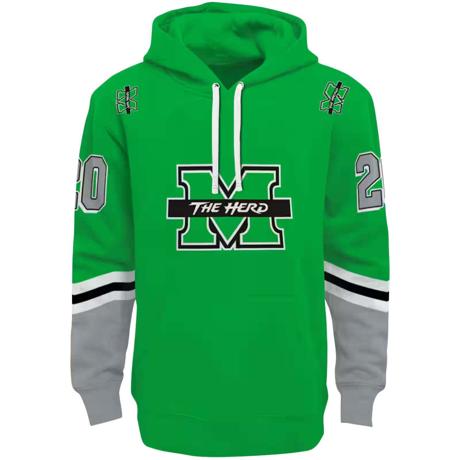 Personalized Marshall Thundering Herd Striped Sleeves Green Hoodie
