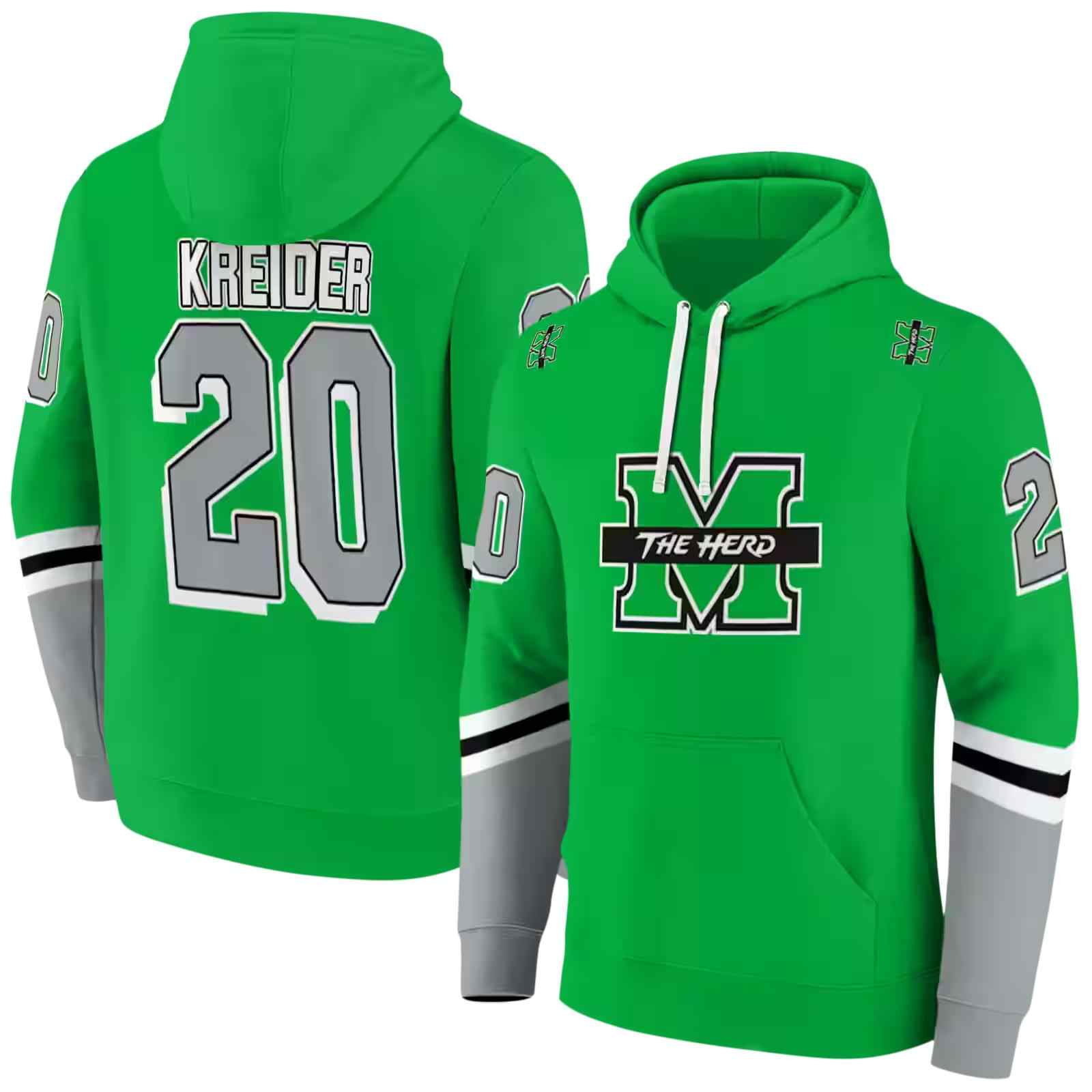 personalized marshall thundering herd striped sleeves green hoodie fashion forward