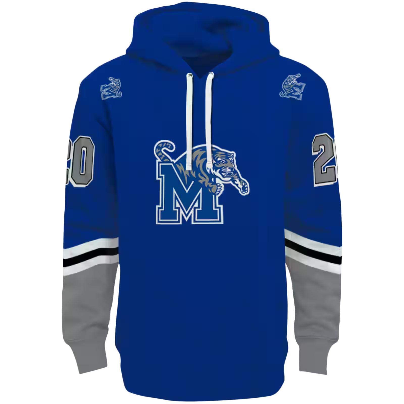 Personalized Memphis Tigers Striped Sleeves Blue Hoodie