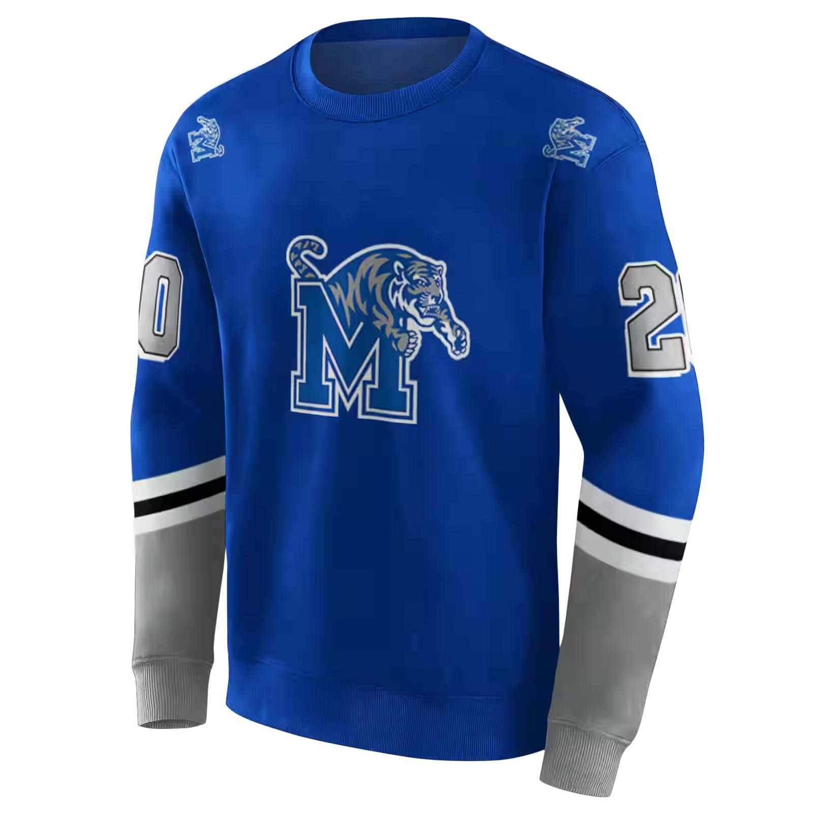 personalized memphis tigers striped sleeves blue hoodie new arrival