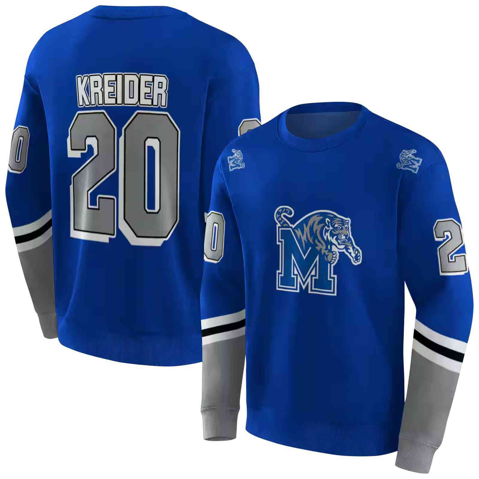 personalized memphis tigers striped sleeves blue hoodie premium grade