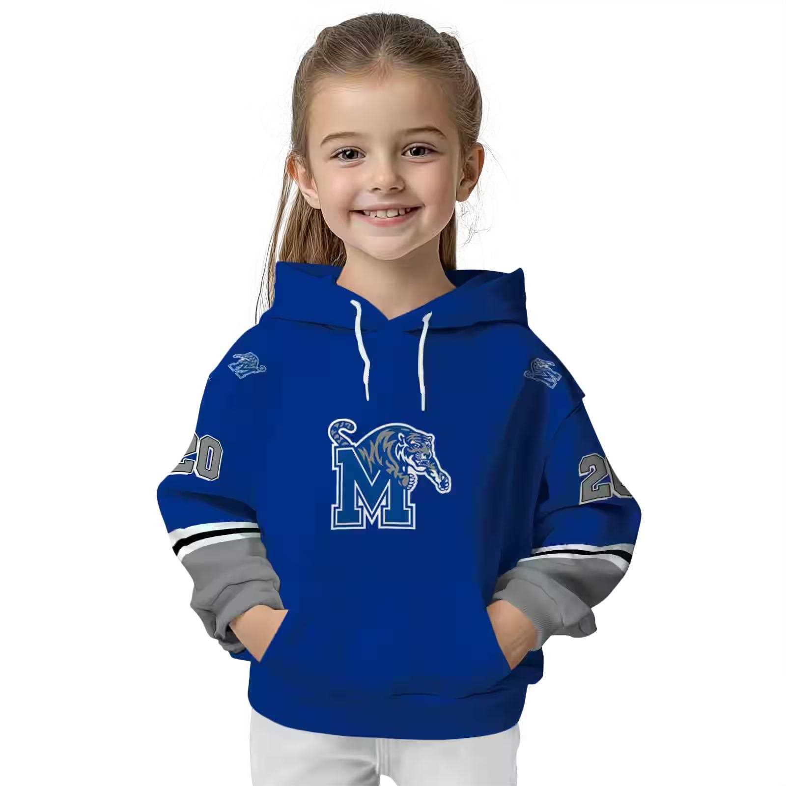 personalized memphis tigers striped sleeves blue hoodie top rated