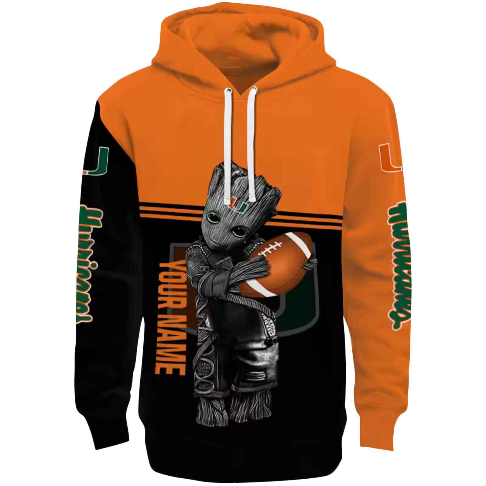 Personalized Miami Hurricanes Baby Groot Orange Black Hoodie