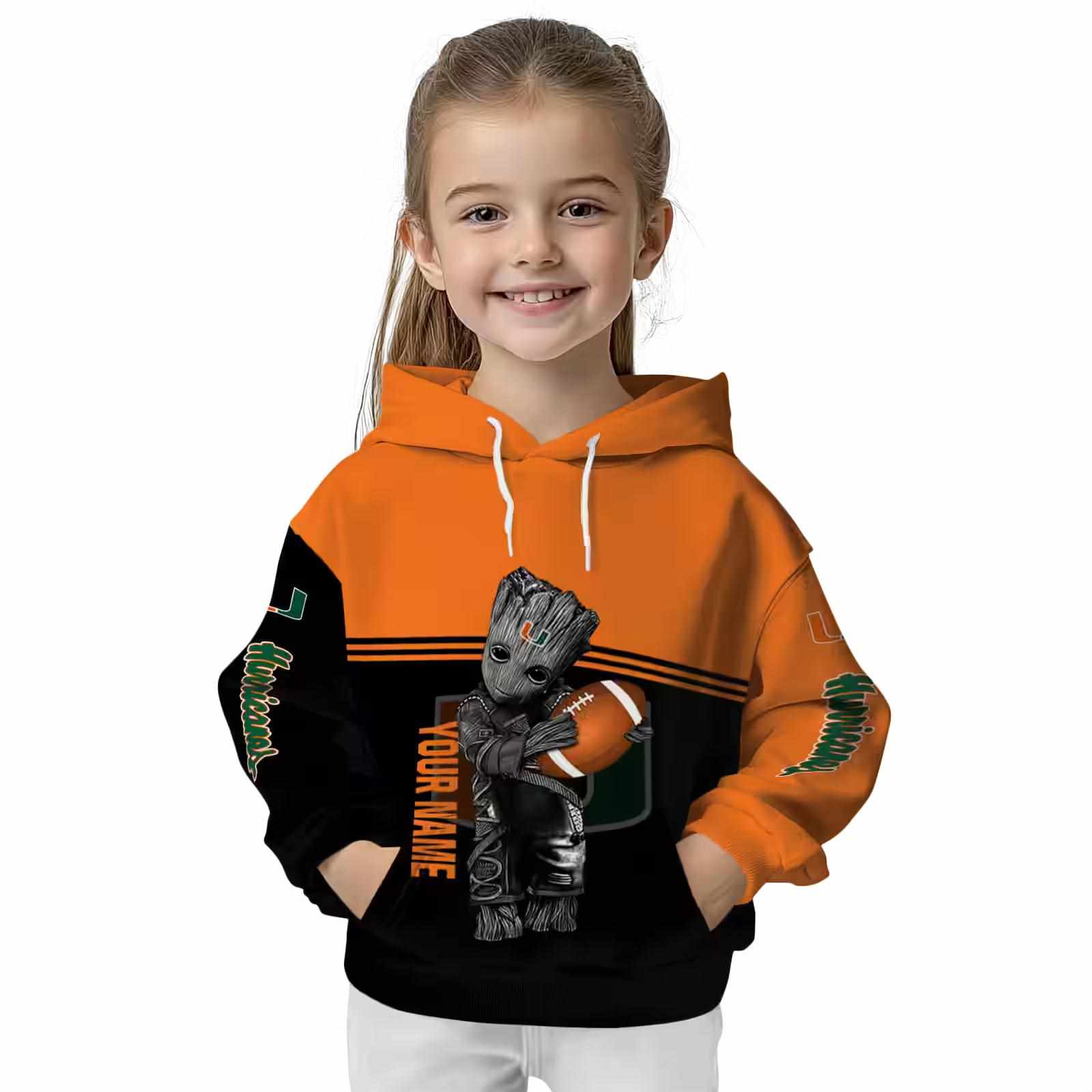 personalized miami hurricanes baby groot orange black hoodie top rated