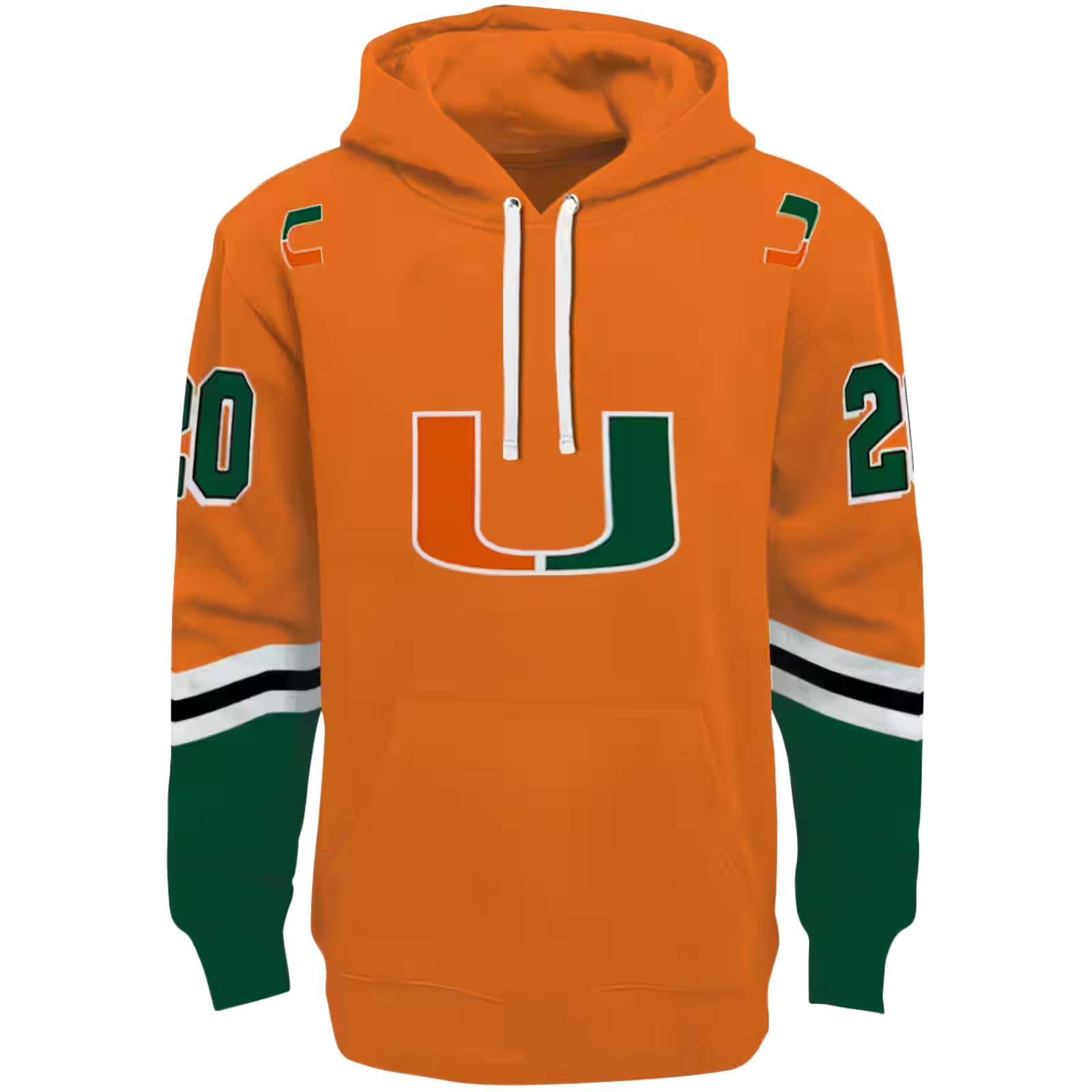 Personalized Miami Hurricanes Striped Sleeves Orange Hoodie