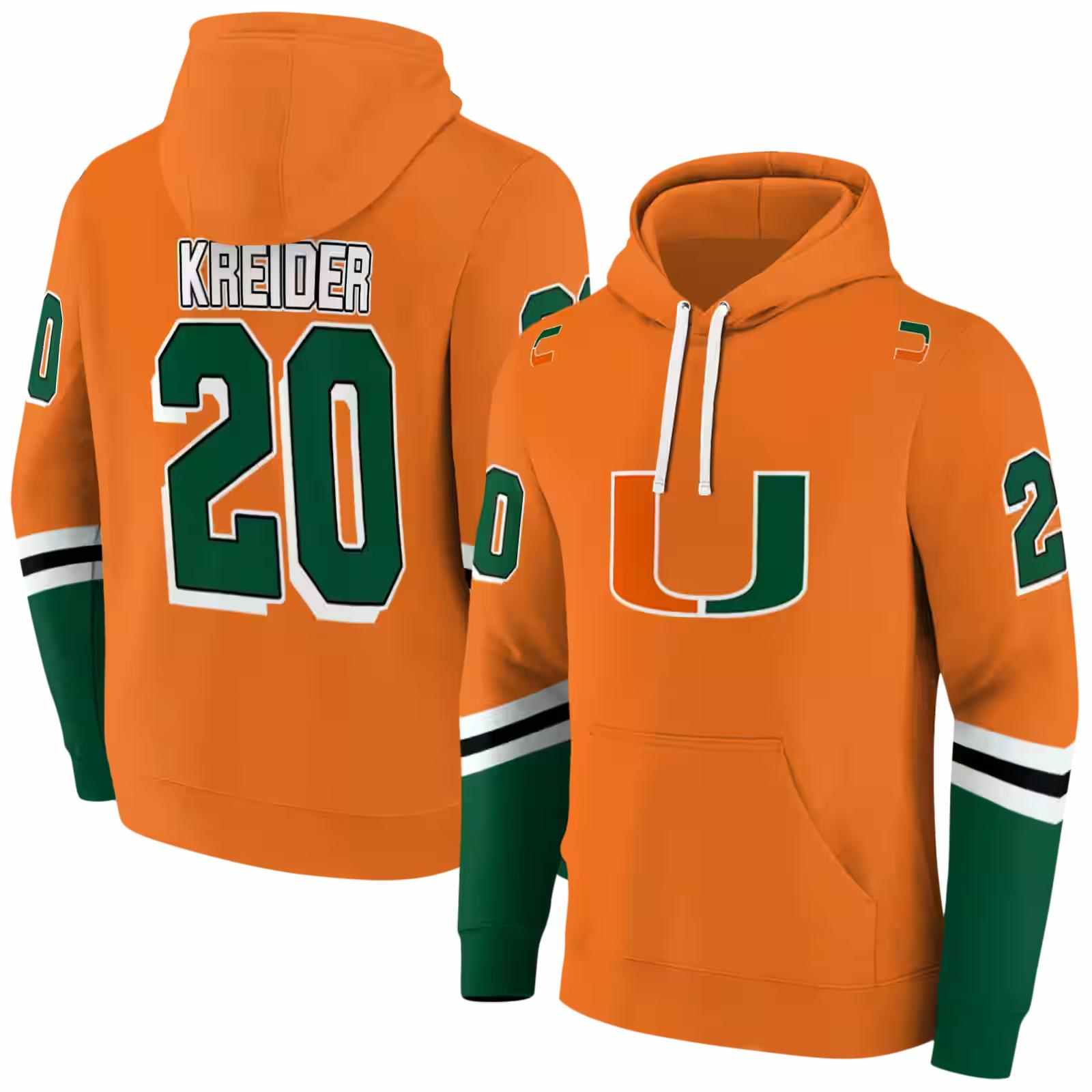 personalized miami hurricanes striped sleeves orange hoodie fashion forward