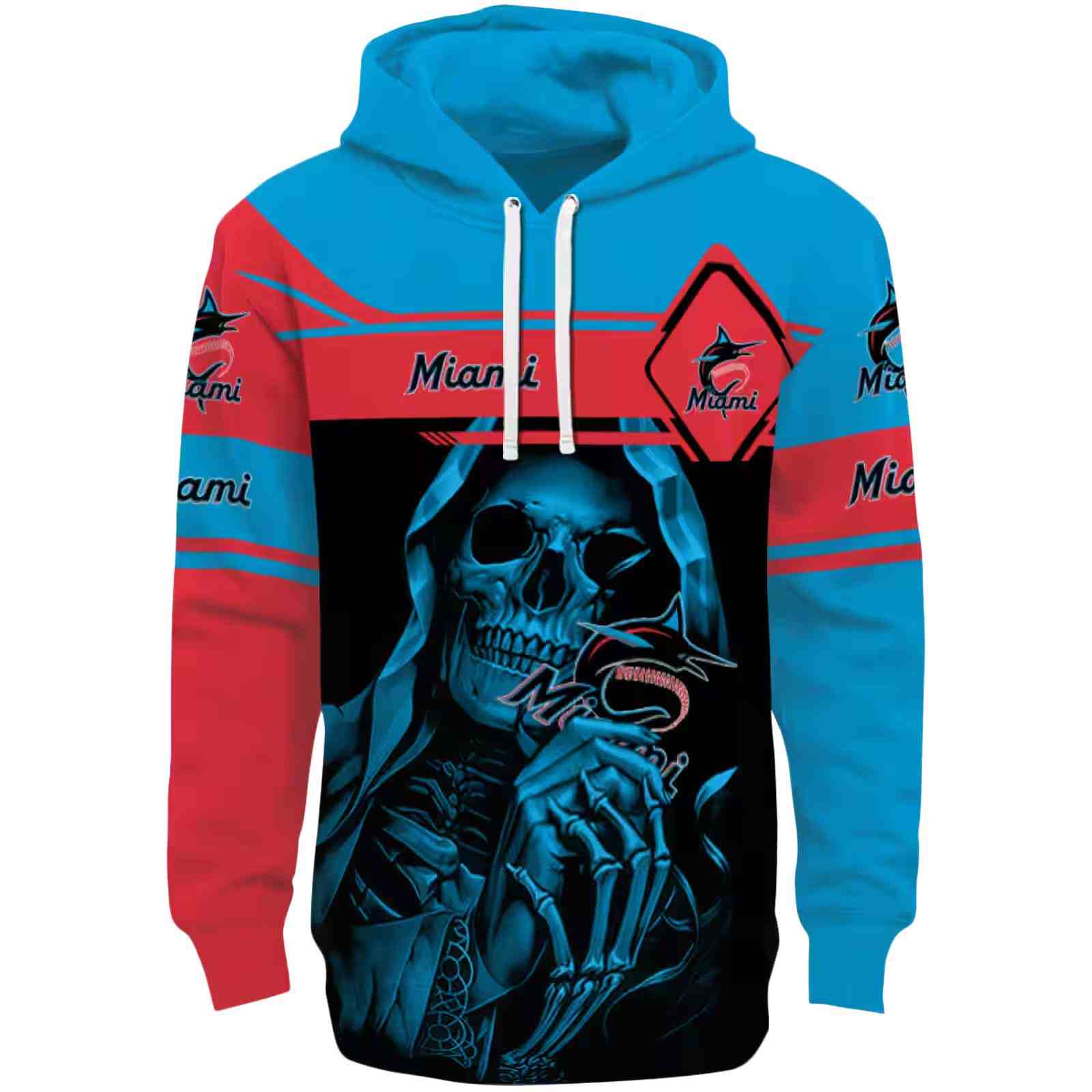 Personalized Miami Marlins Grim Reaper Blue Black Hoodie