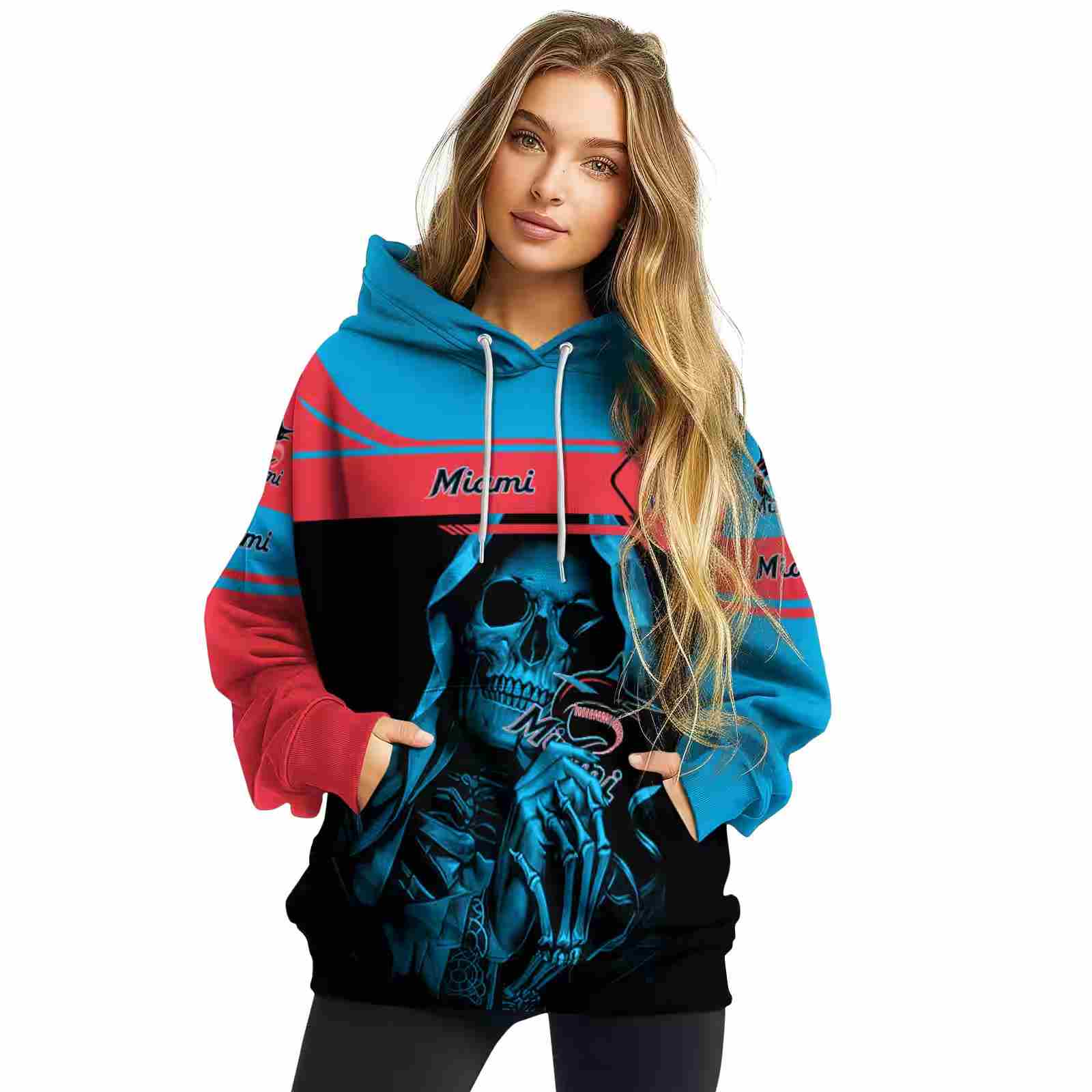 personalized miami marlins grim reaper blue black hoodie high quality