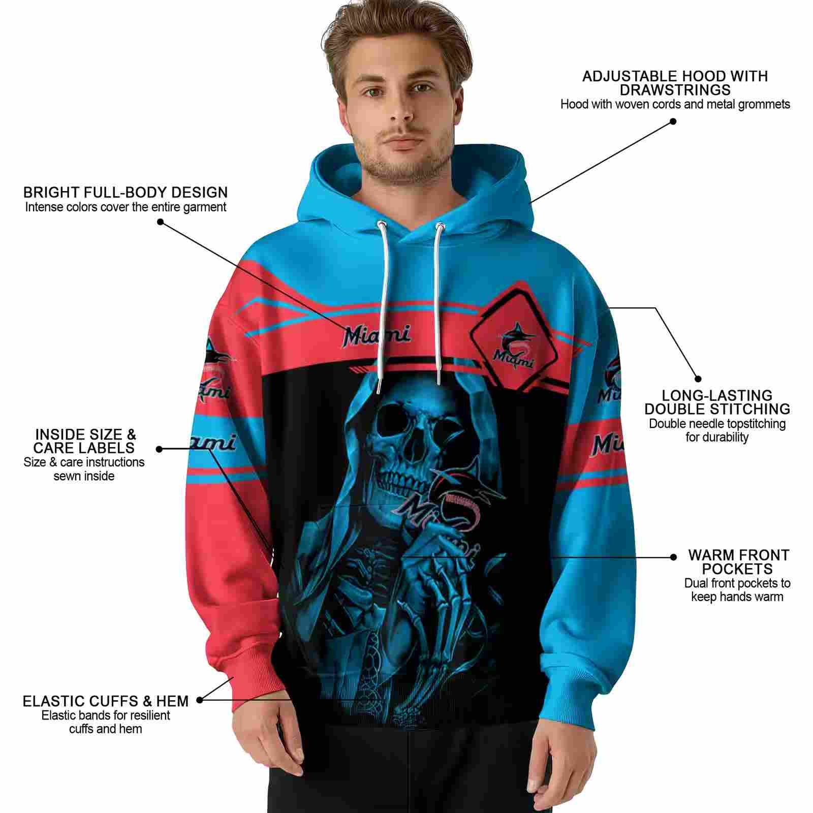 personalized miami marlins grim reaper blue black hoodie latest model