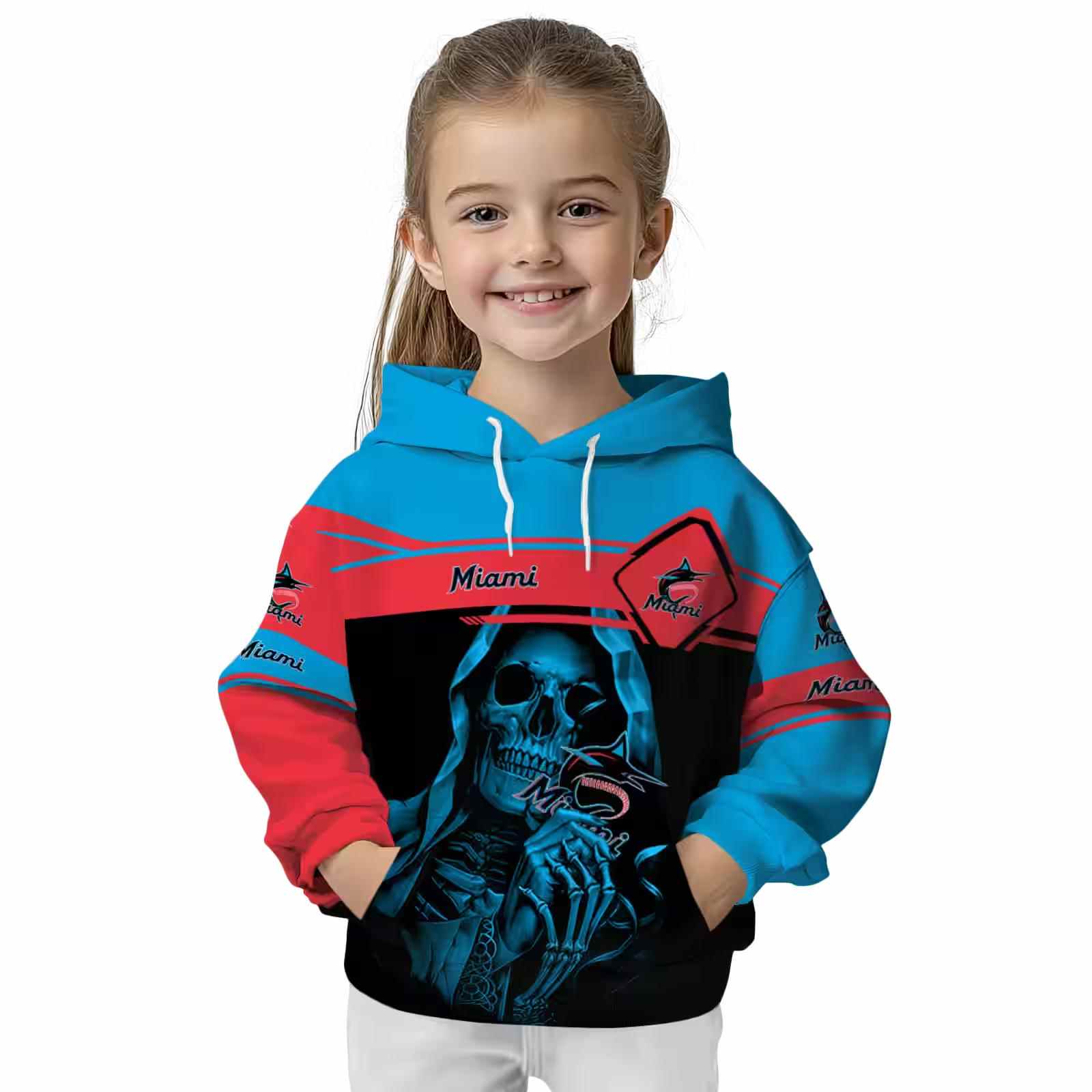 personalized miami marlins grim reaper blue black hoodie top rated