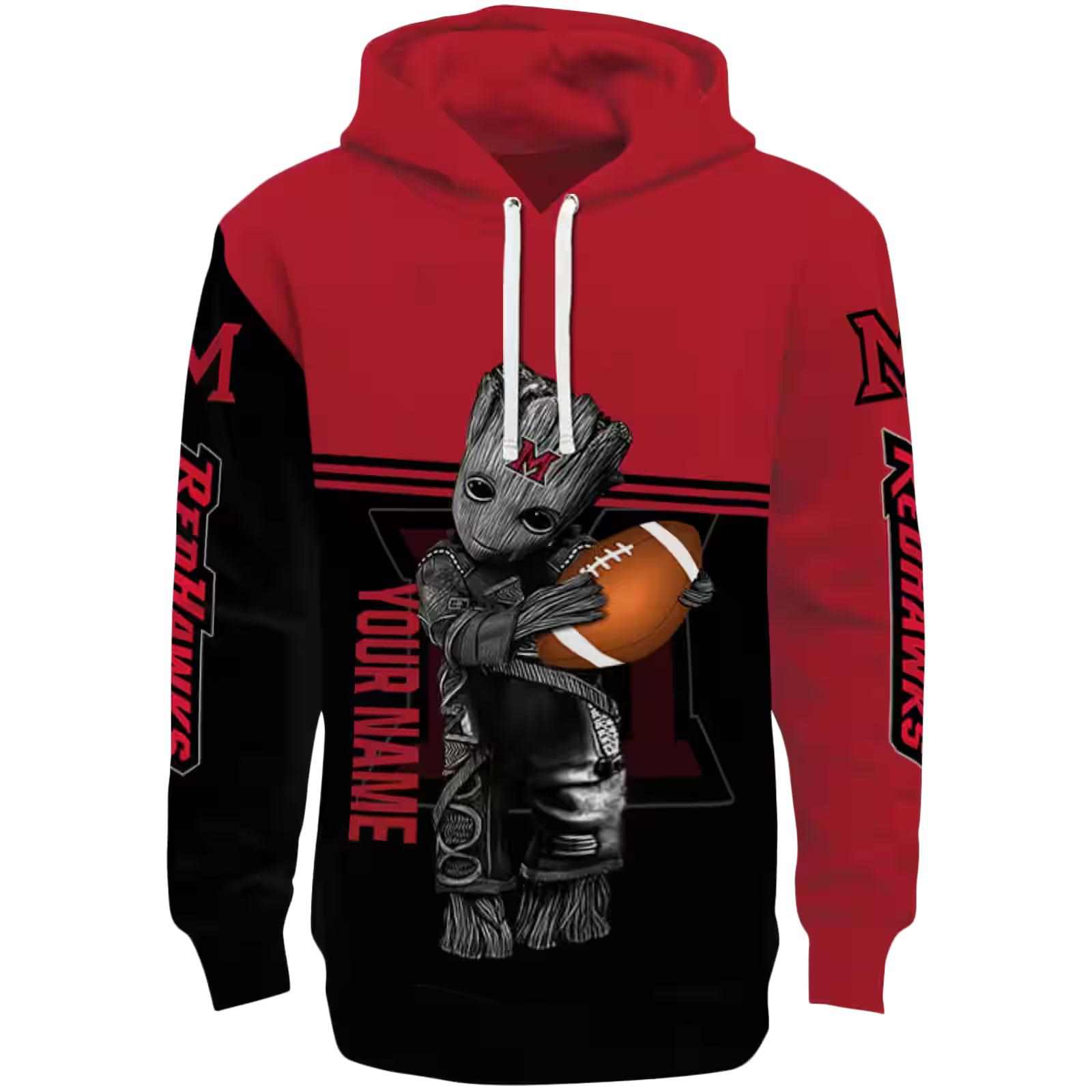 Personalized Miami RedHawks Baby Groot Red Black Hoodie