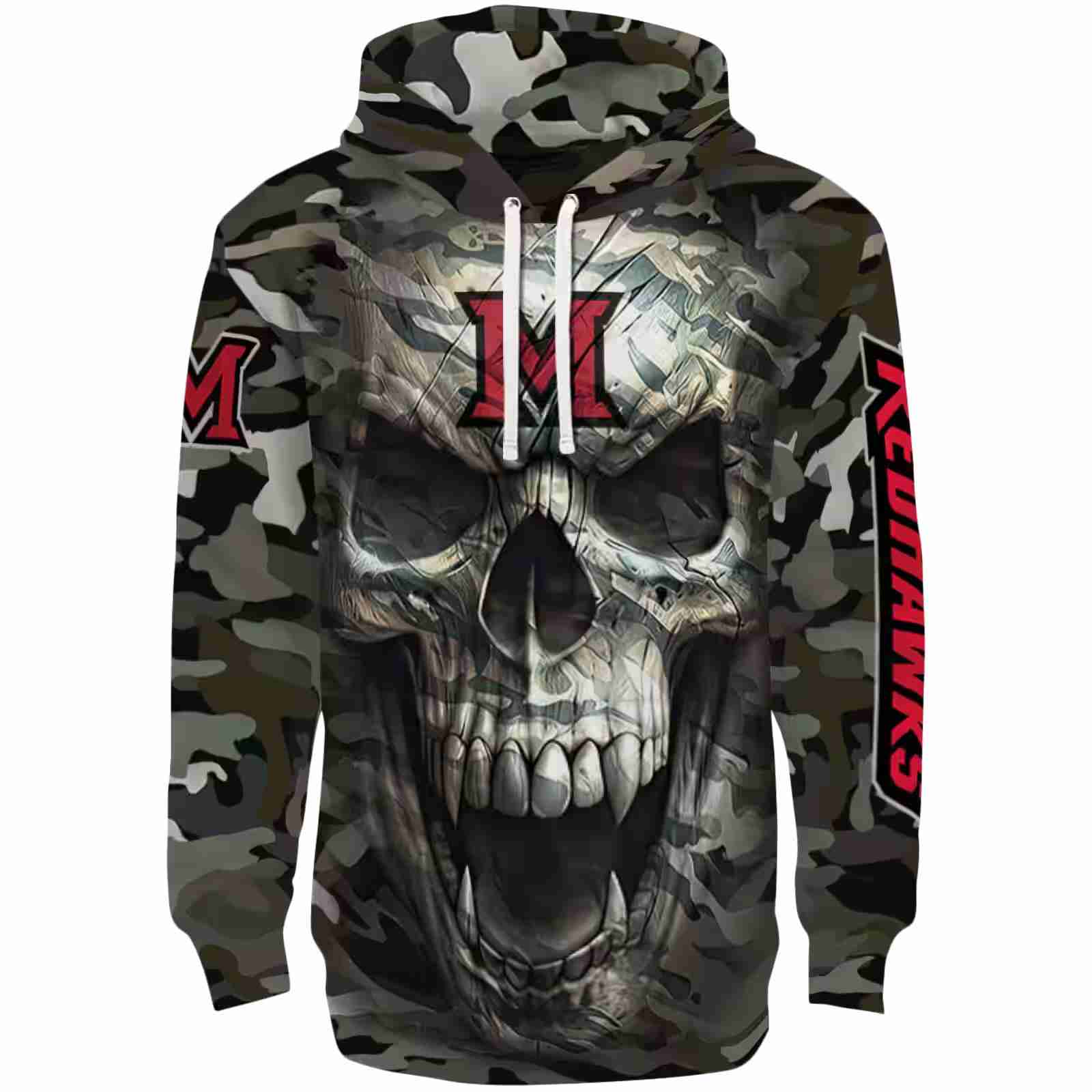 Personalized Miami RedHawks Camo Skull Hoodie