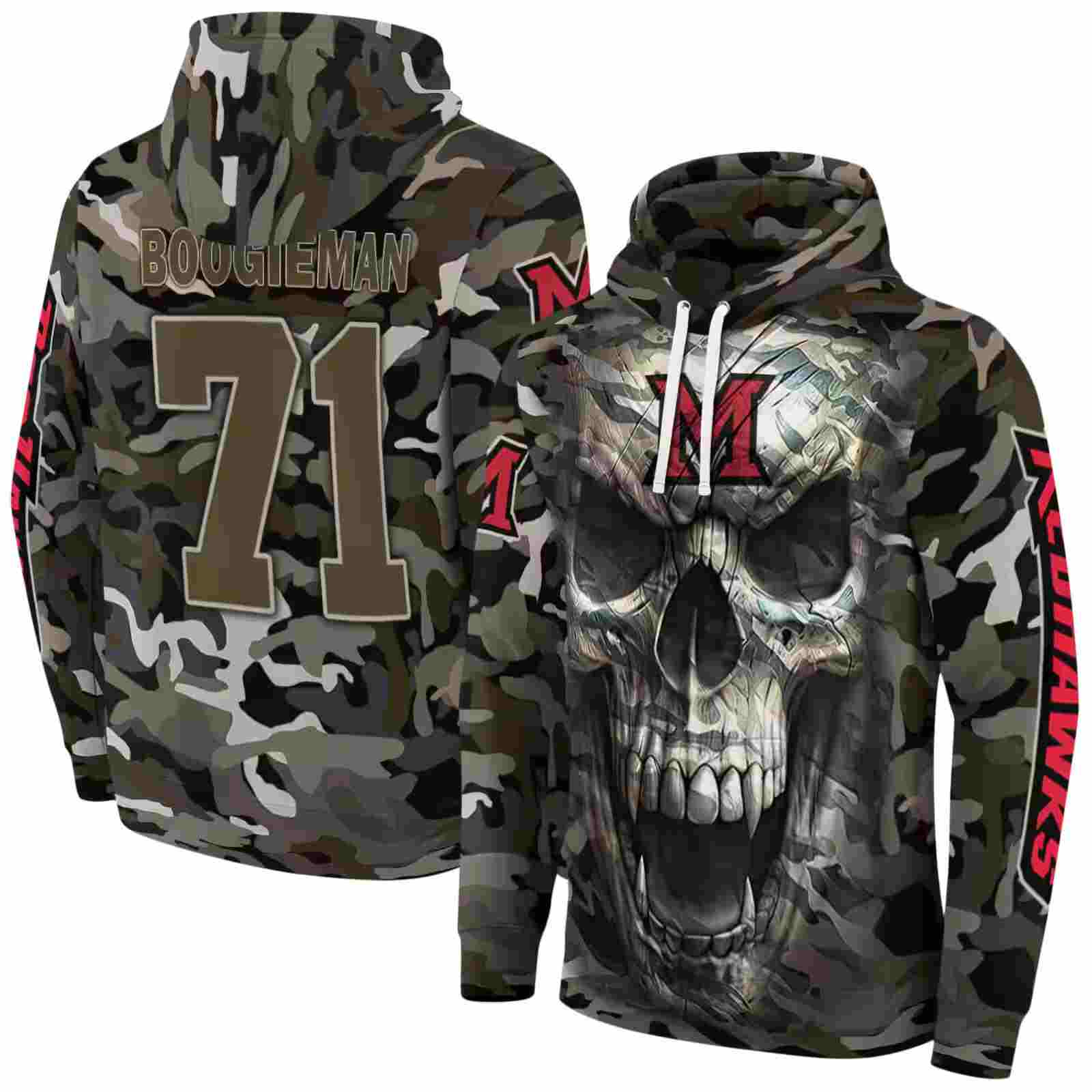 personalized miami redhawks camo skull hoodie fashion forward