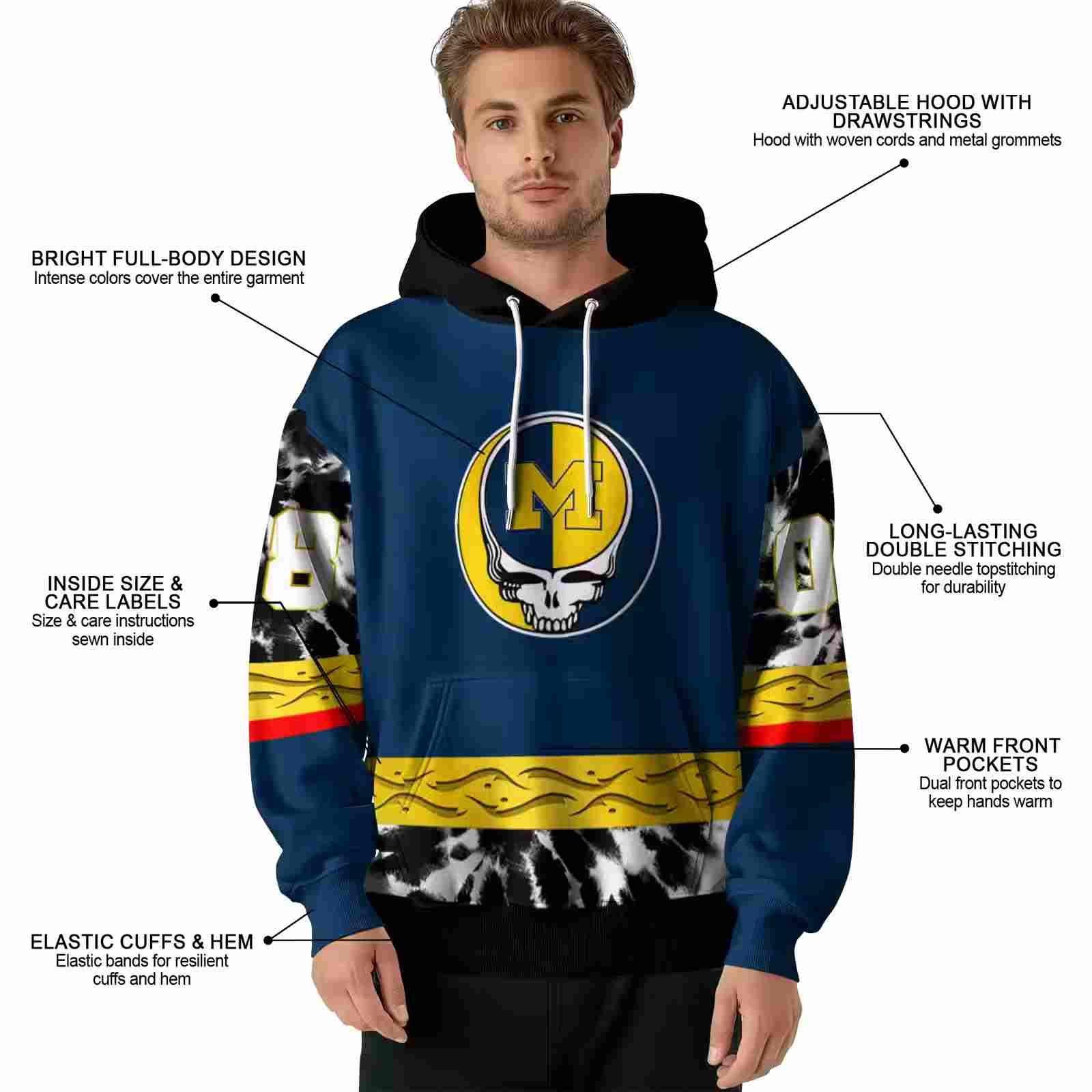 personalized michigan wolverines grateful vibes blue hoodie latest model