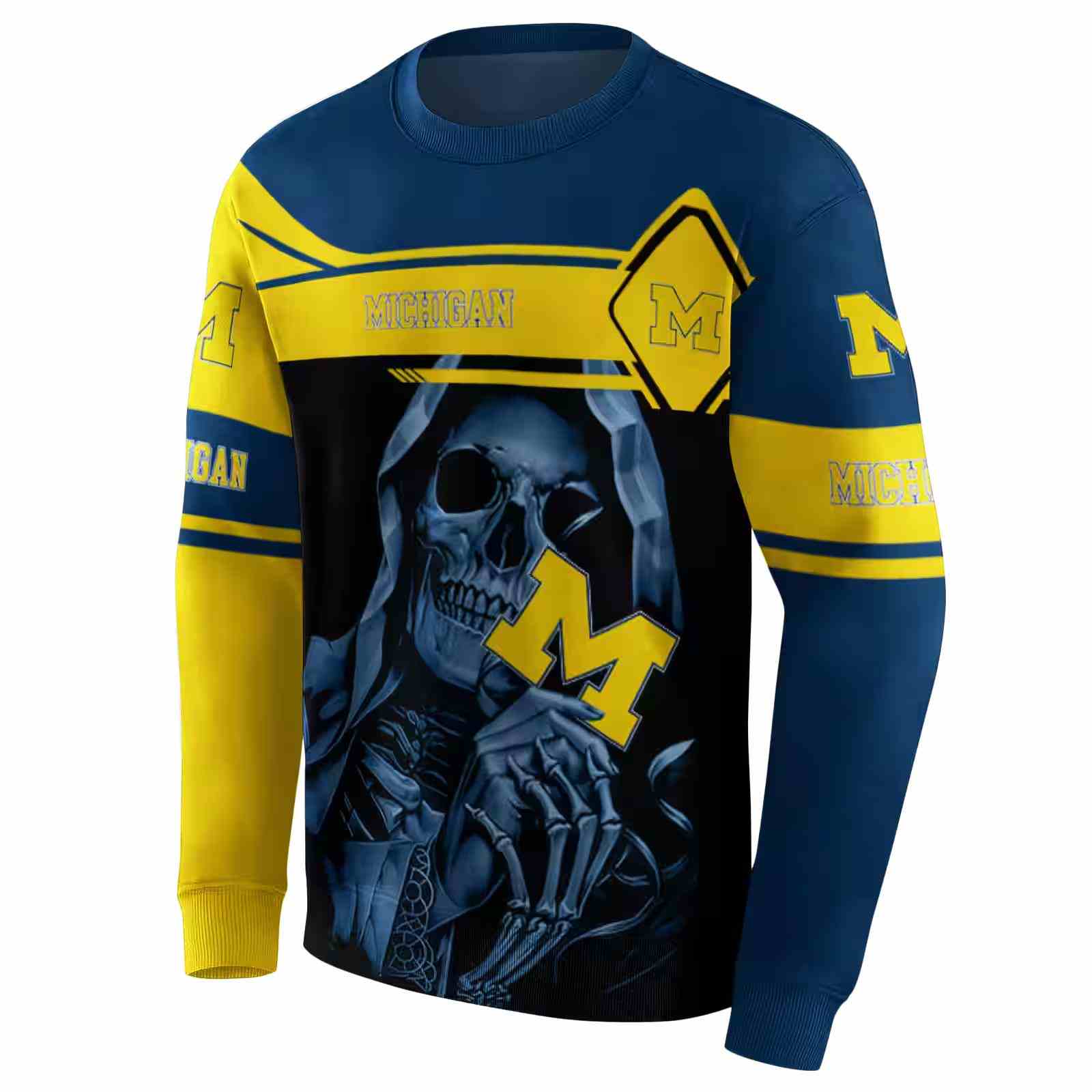 personalized michigan wolverines grim reaper blue black hoodie new arrival