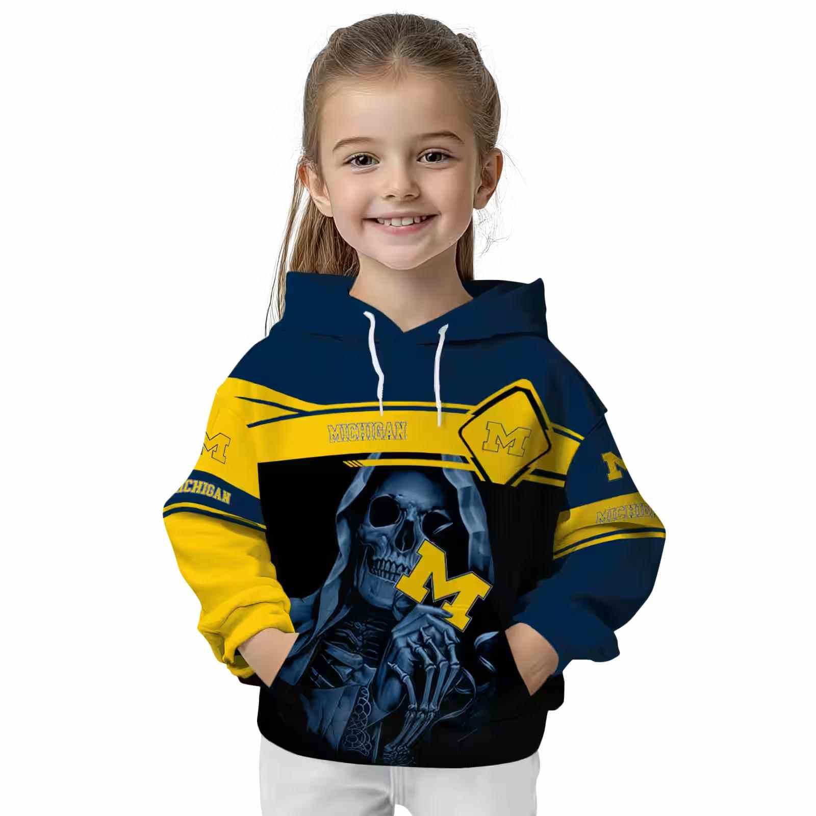 personalized michigan wolverines grim reaper blue black hoodie top rated