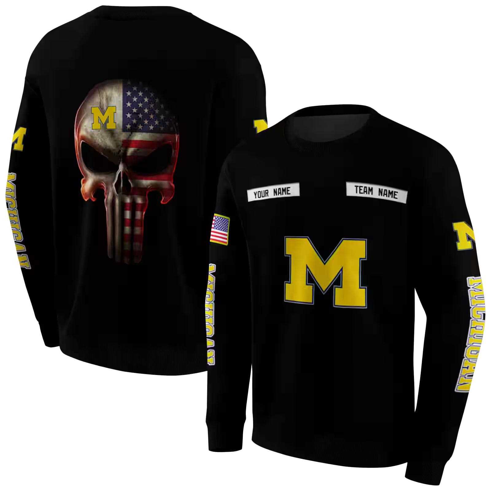 personalized michigan wolverines punisher skull black hoodie premium grade