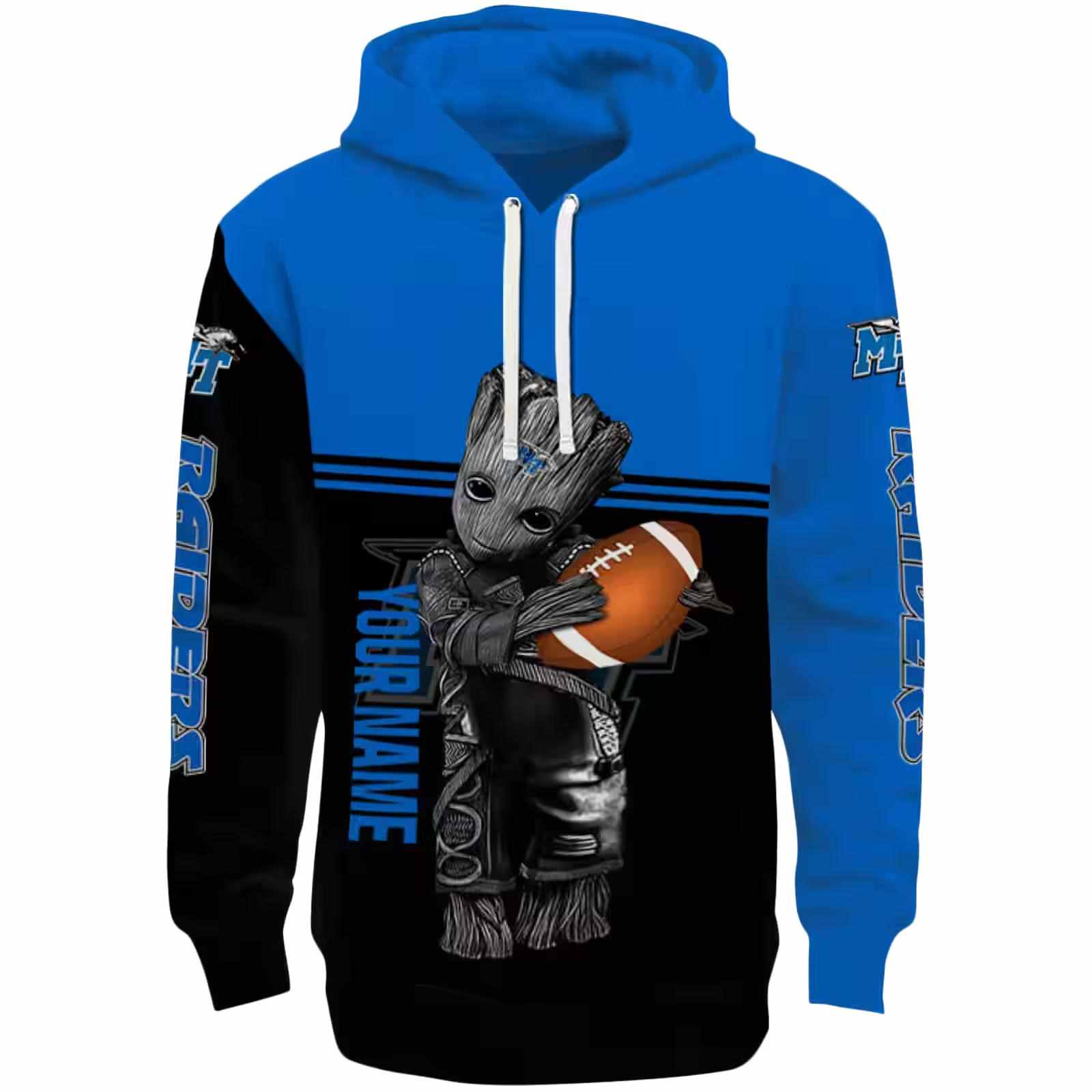 Personalized Middle Tennessee Blue Raiders Baby Groot Blue Black Hoodie