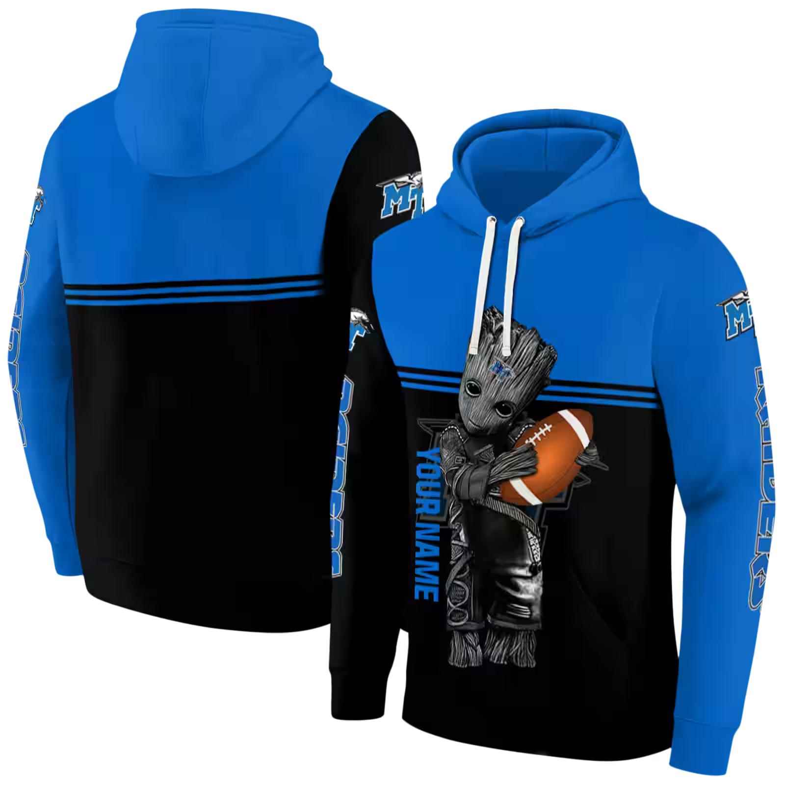 personalized middle tennessee blue raiders baby groot blue black hoodie fashion forward