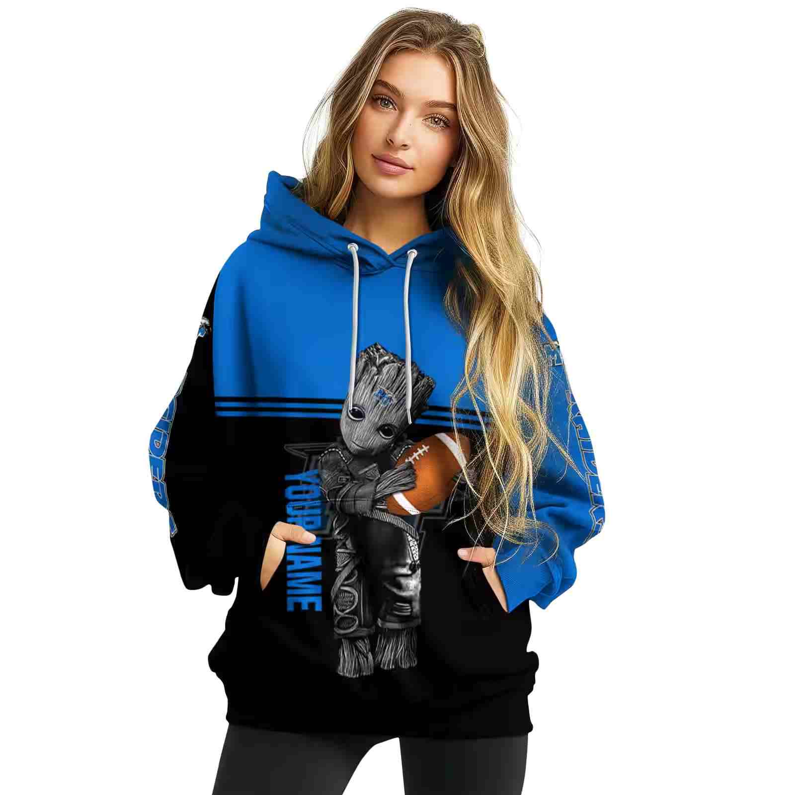 personalized middle tennessee blue raiders baby groot blue black hoodie high quality