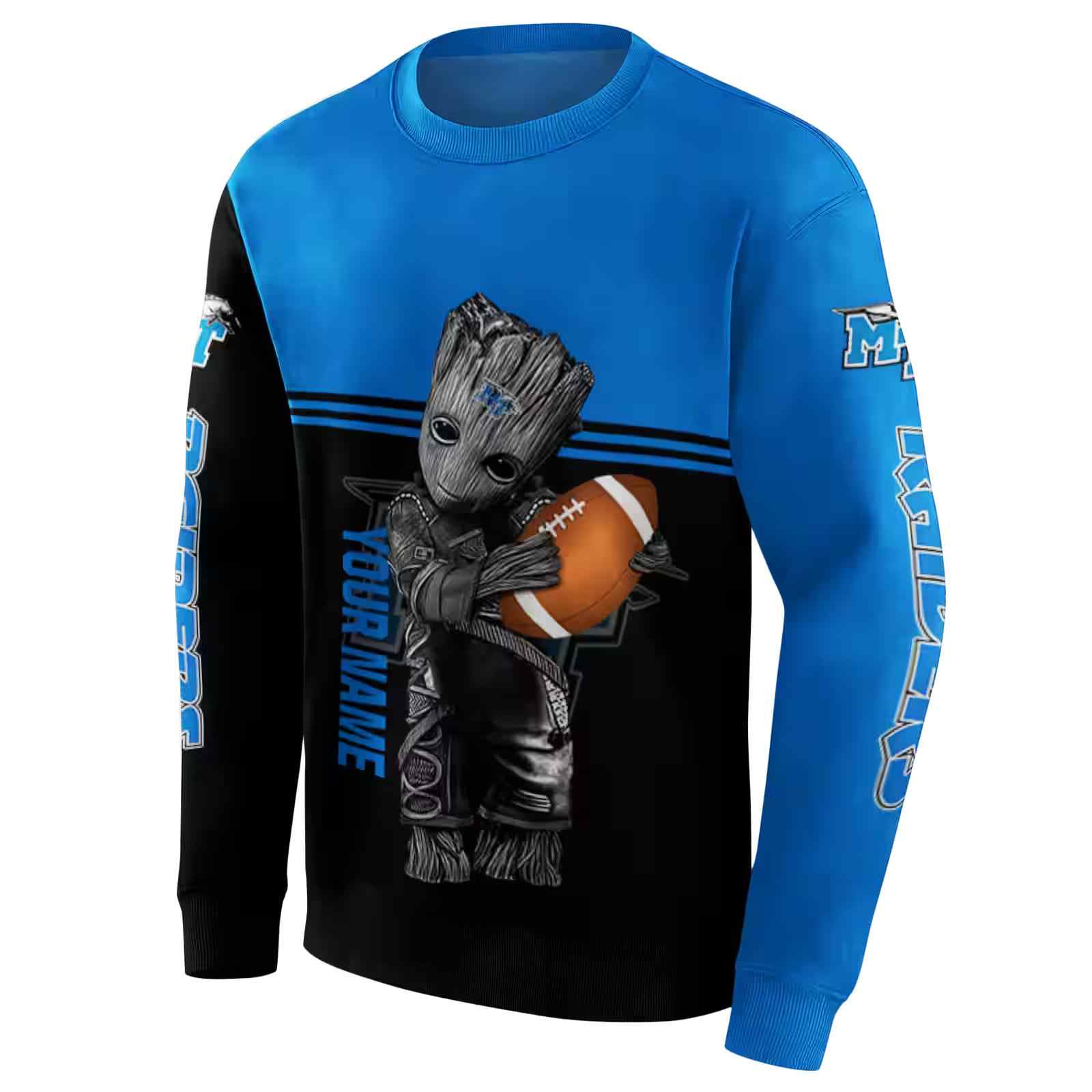 personalized middle tennessee blue raiders baby groot blue black hoodie new arrival