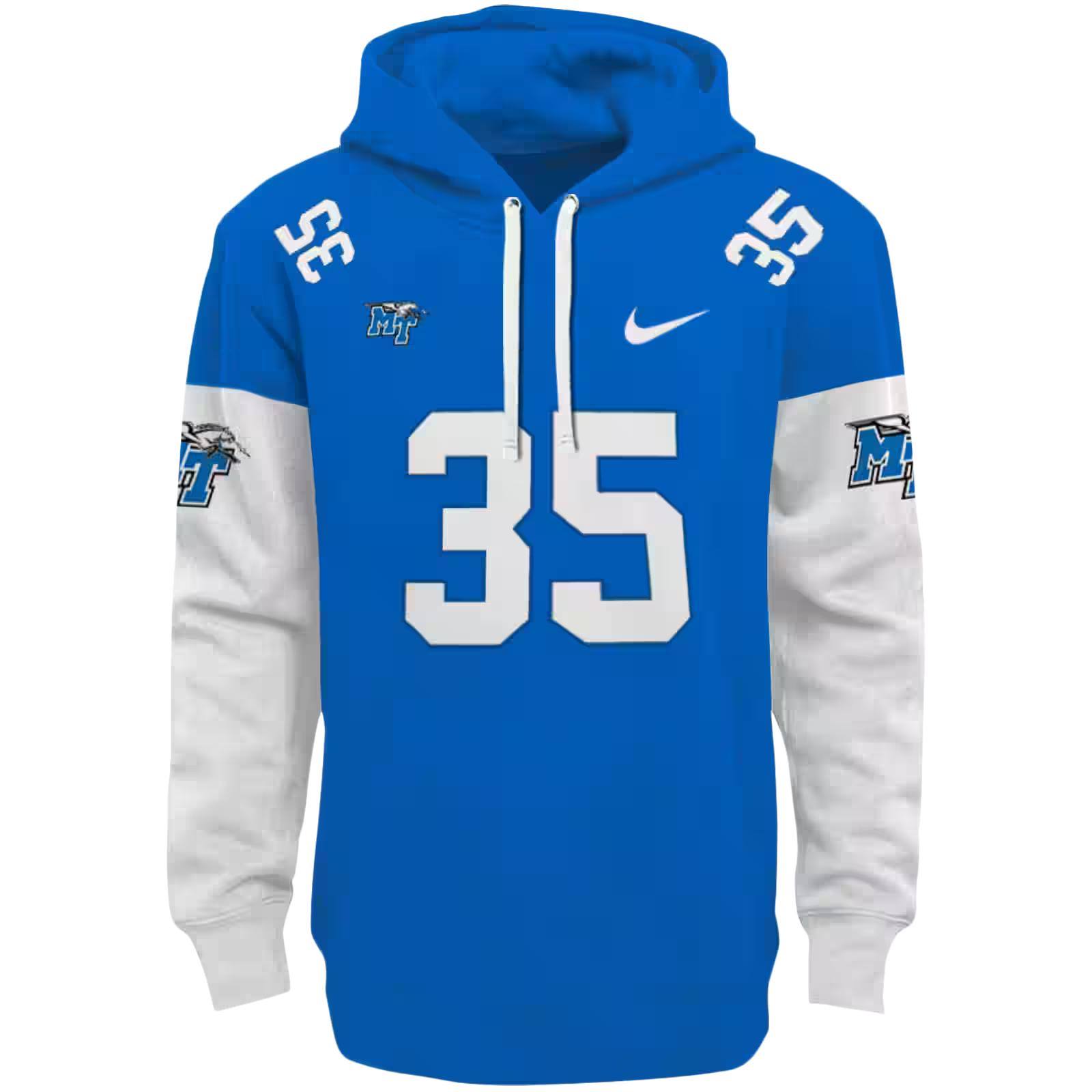 Personalized Middle Tennessee Blue Raiders Minimal Design Blue Hoodie