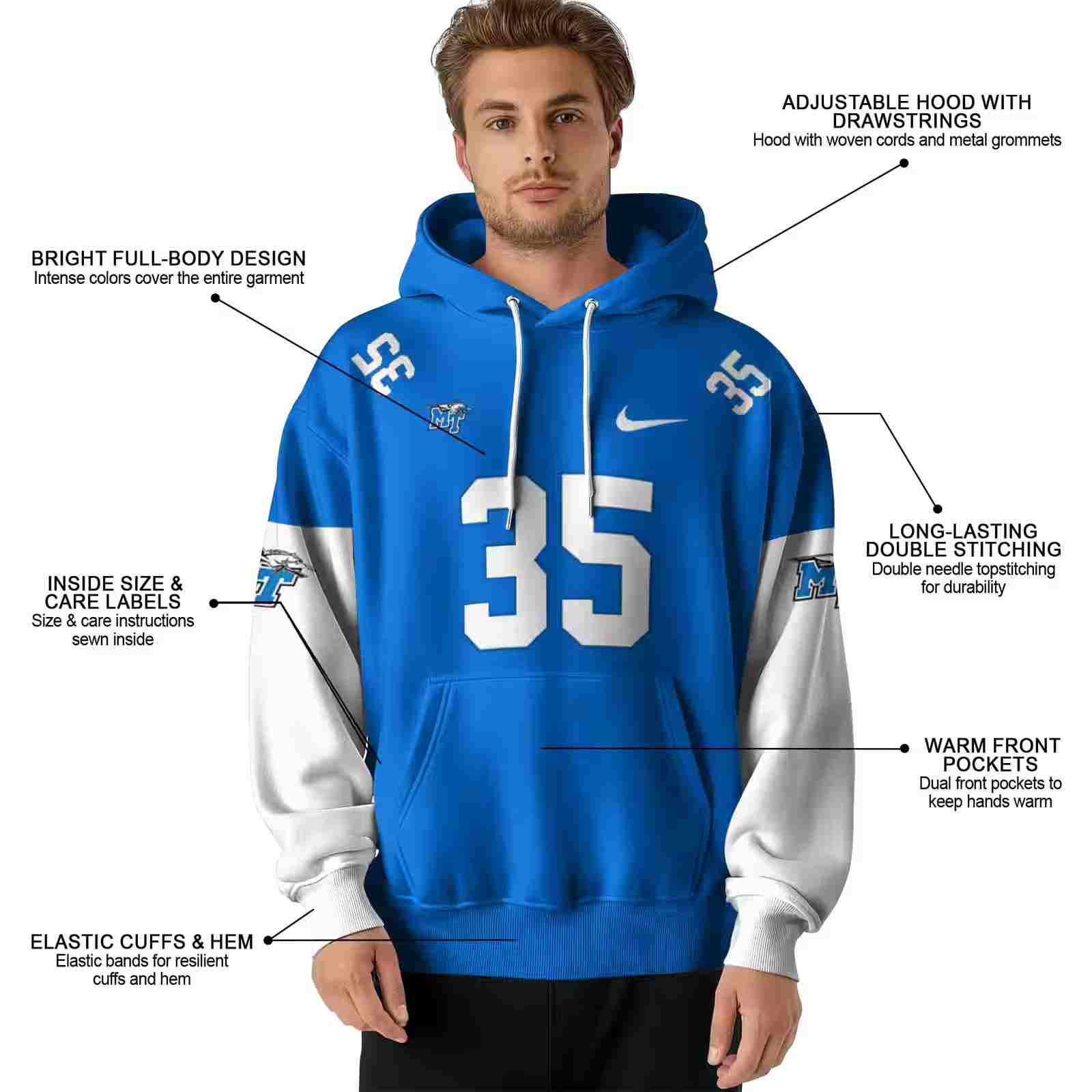 personalized middle tennessee blue raiders minimal design blue hoodie latest model