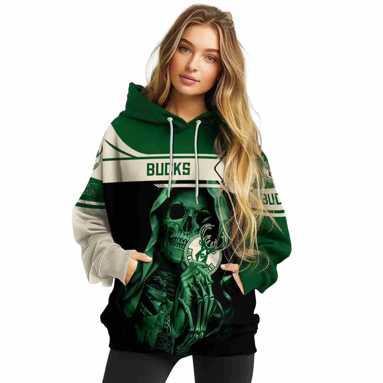 personalized milwaukee bucks grim reaper green black hoodie high quality