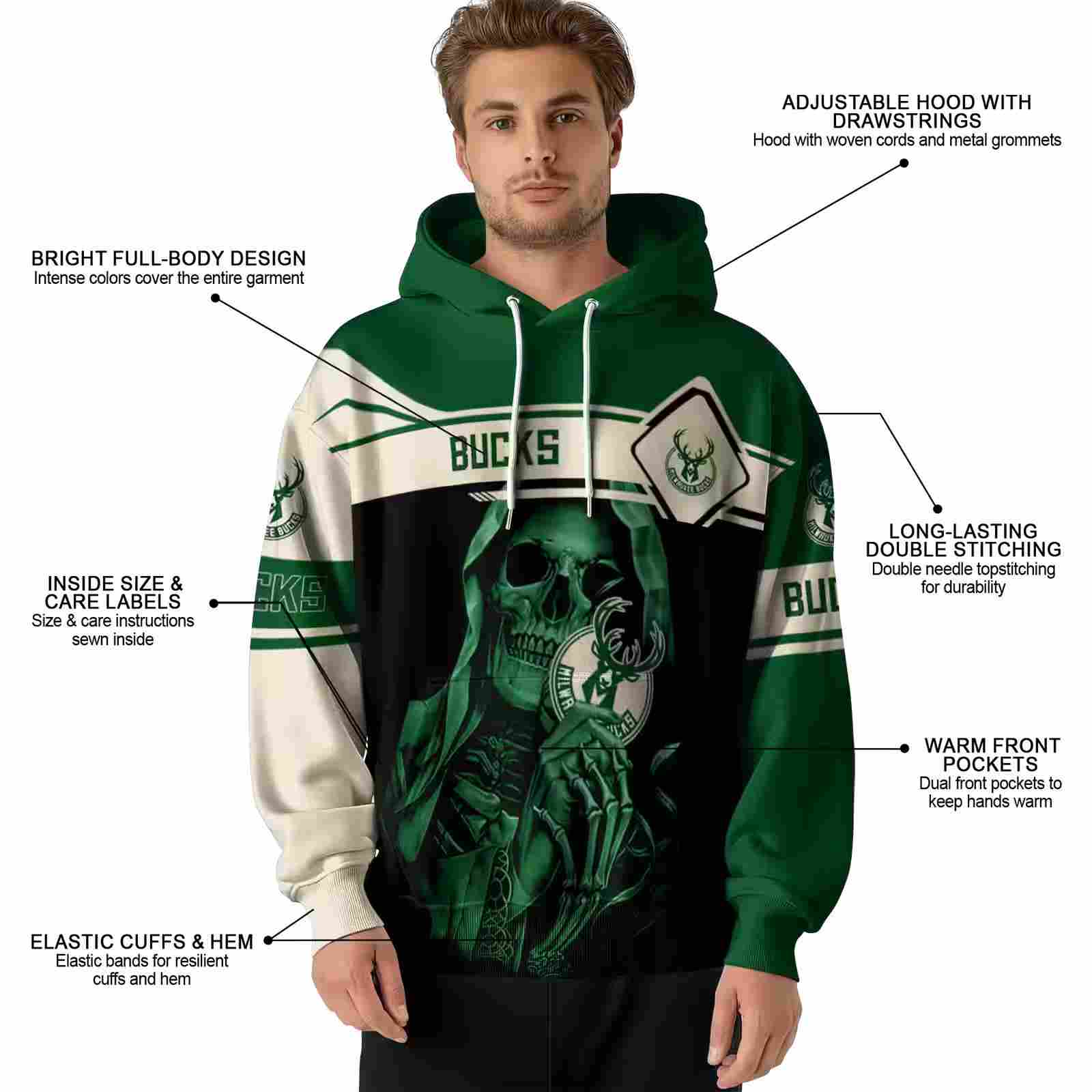 personalized milwaukee bucks grim reaper green black hoodie latest model