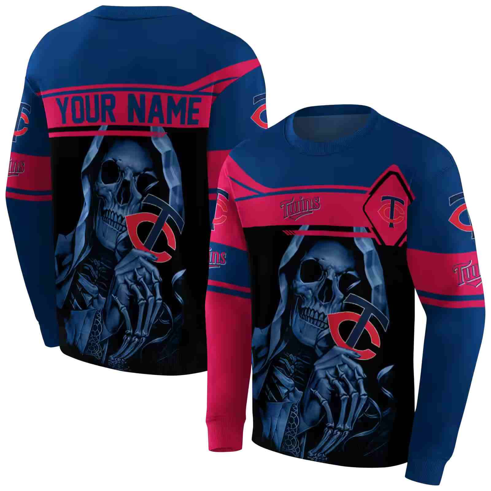 personalized minnesota twins grim reaper navy black hoodie premium grade