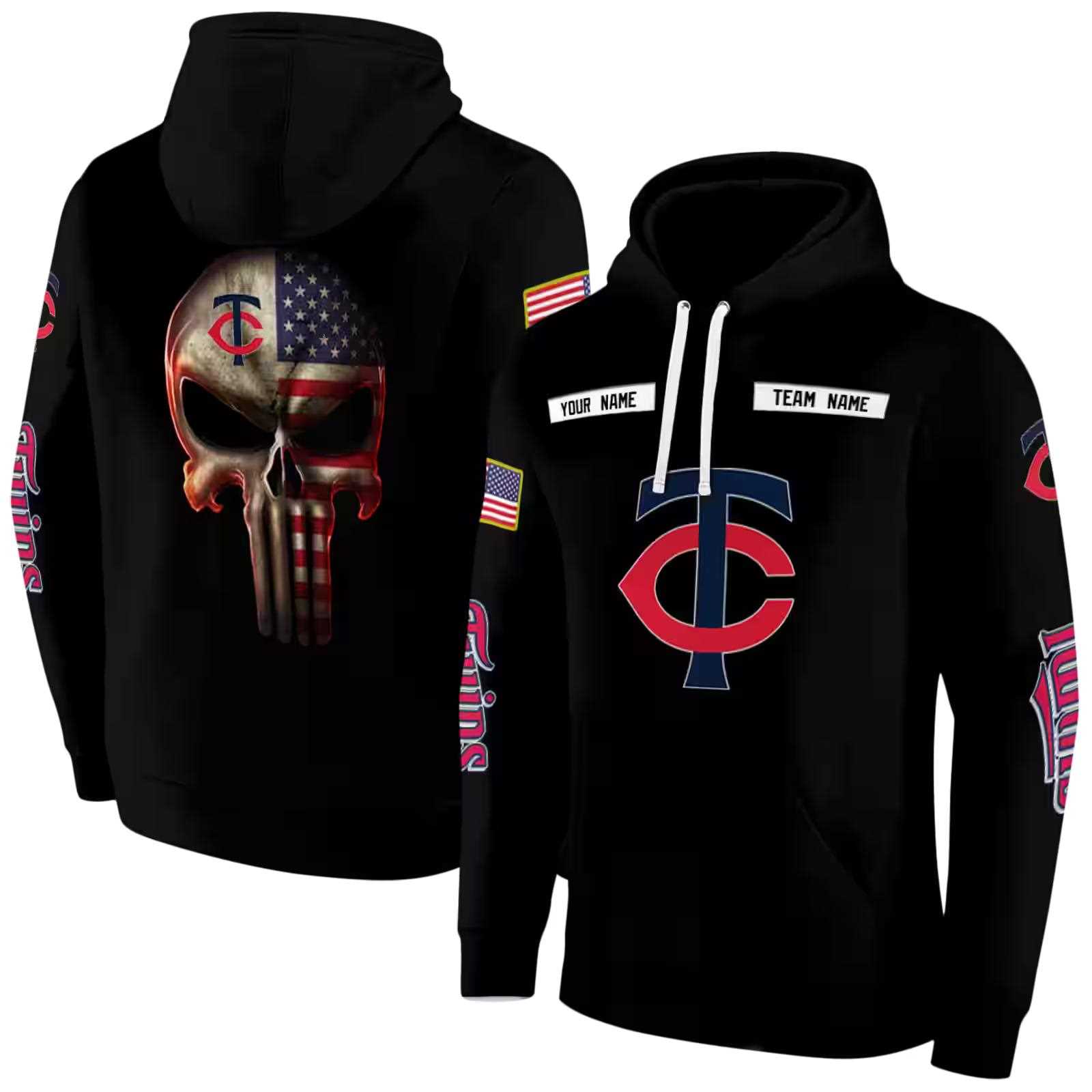 personalized minnesota twins punisher skull black hoodie fashion forward