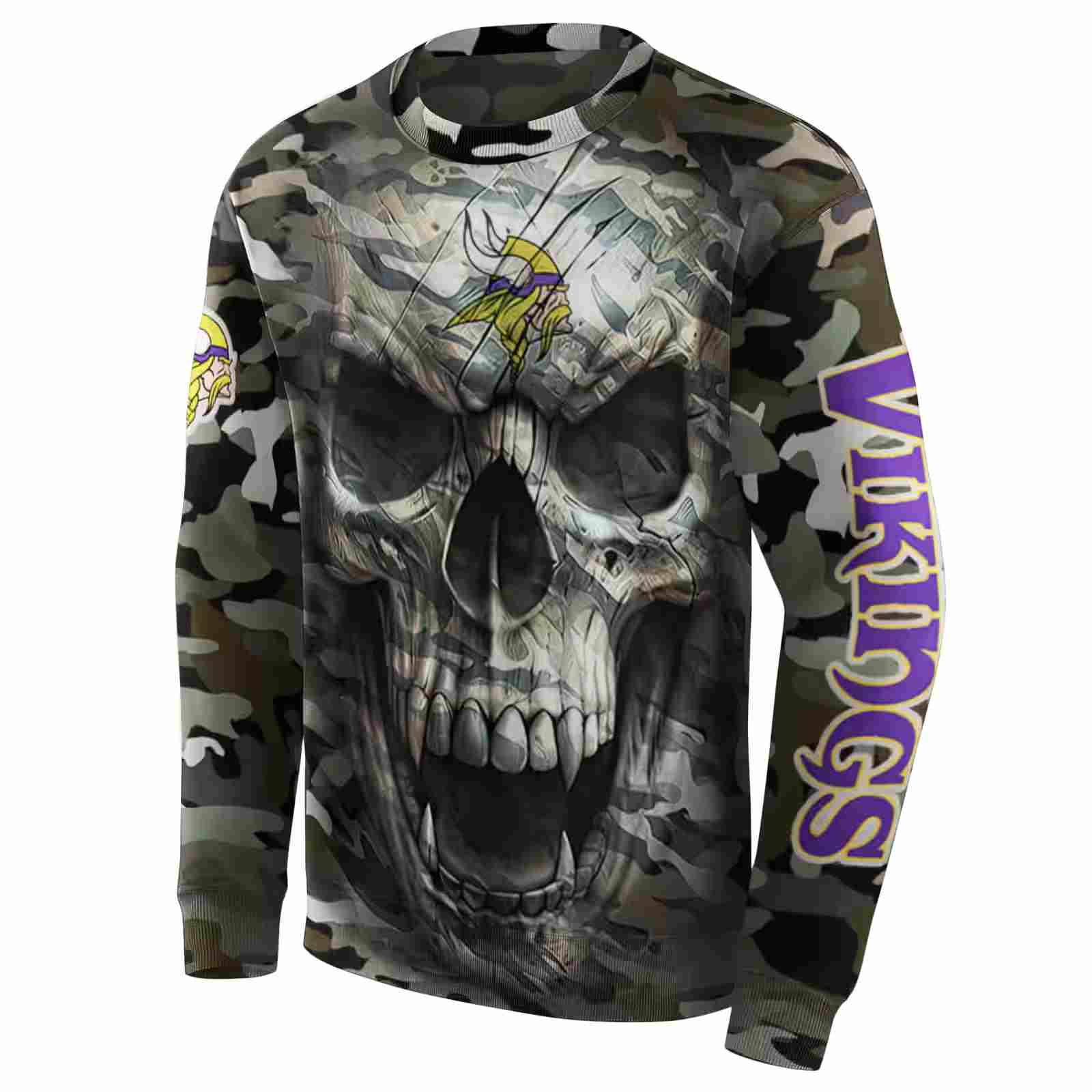 personalized minnesota vikings camo skull hoodie new arrival