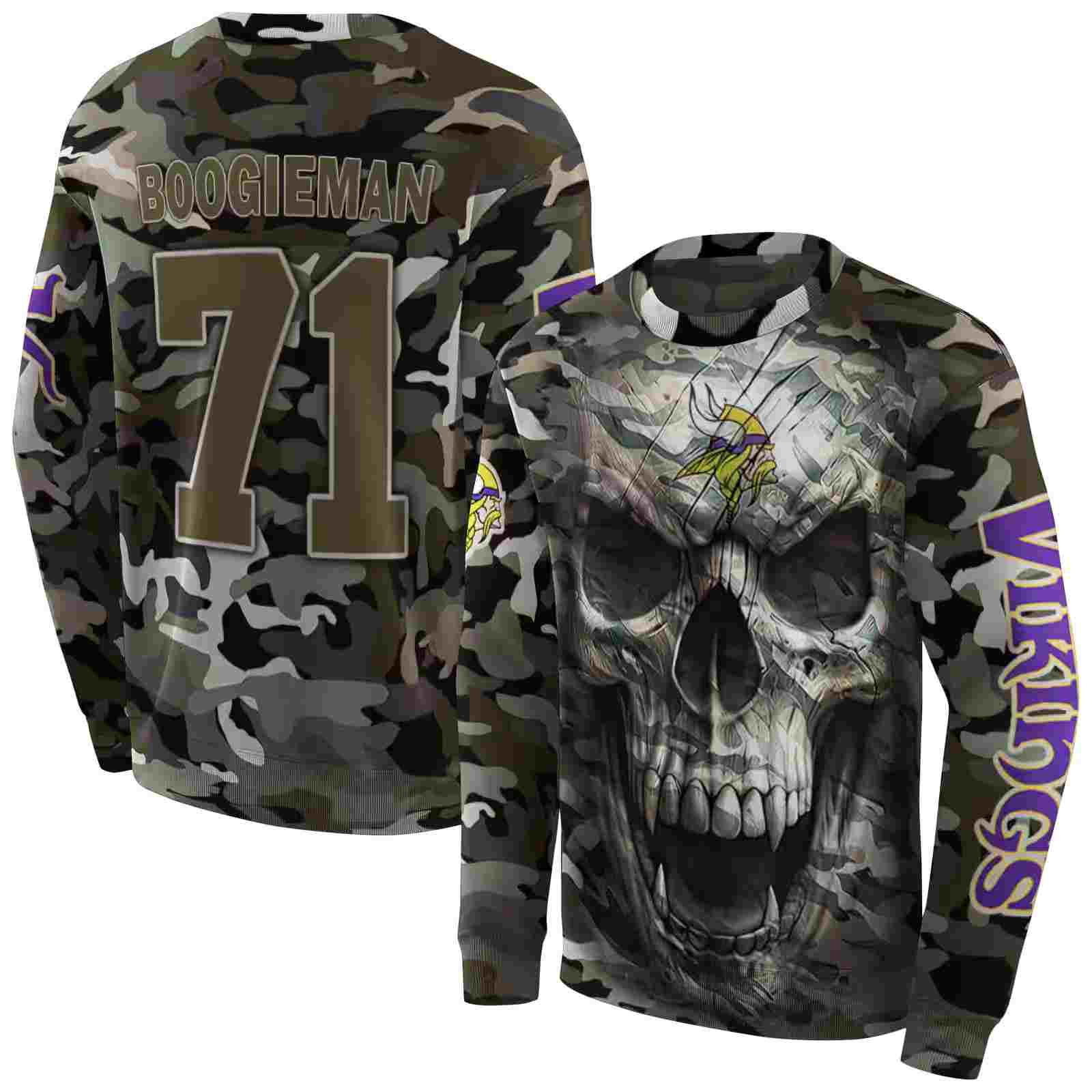 personalized minnesota vikings camo skull hoodie premium grade